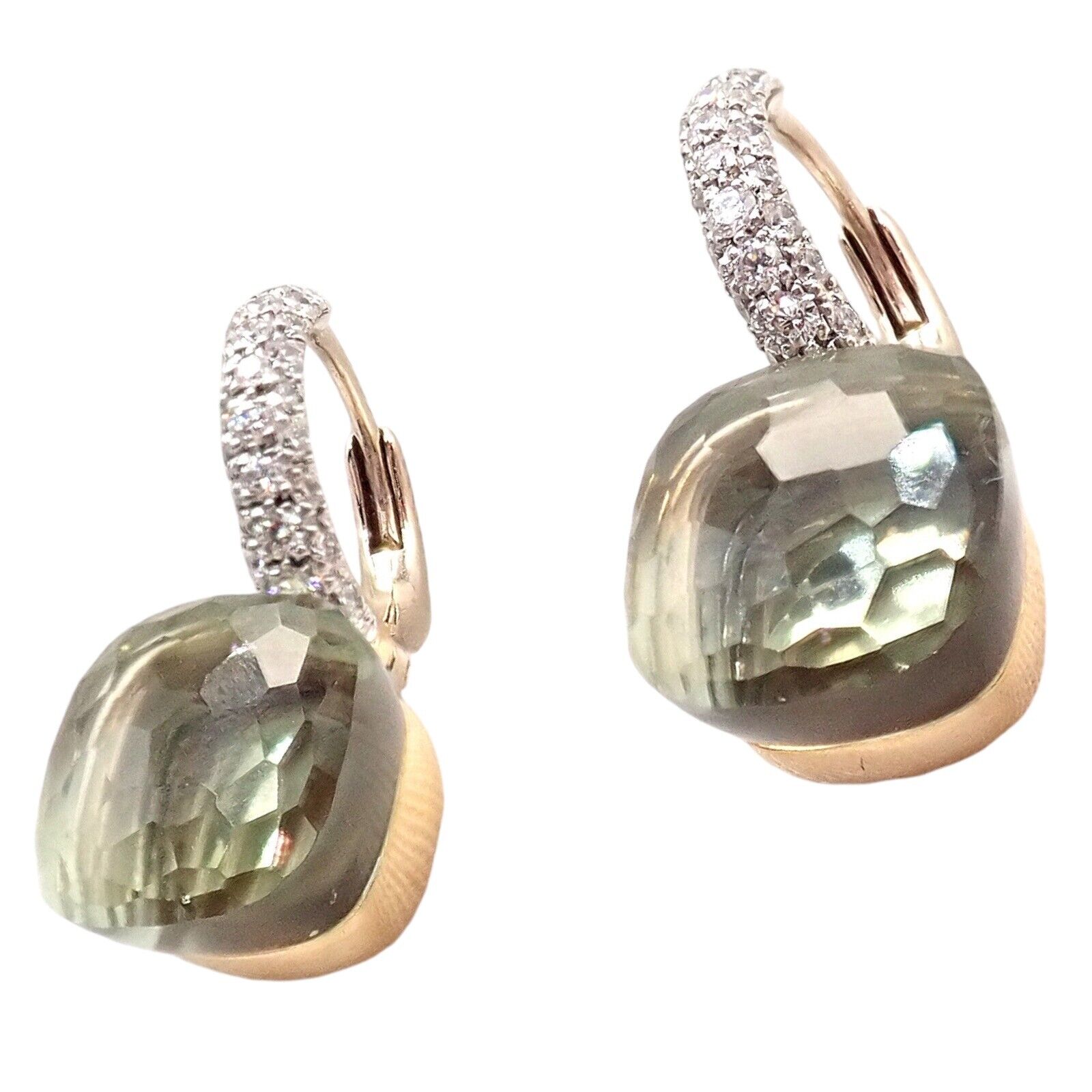 Authentic! Pomellato Nudo 18k Rose + White Gold Diamond Prasiolite Earrings | Fortrove