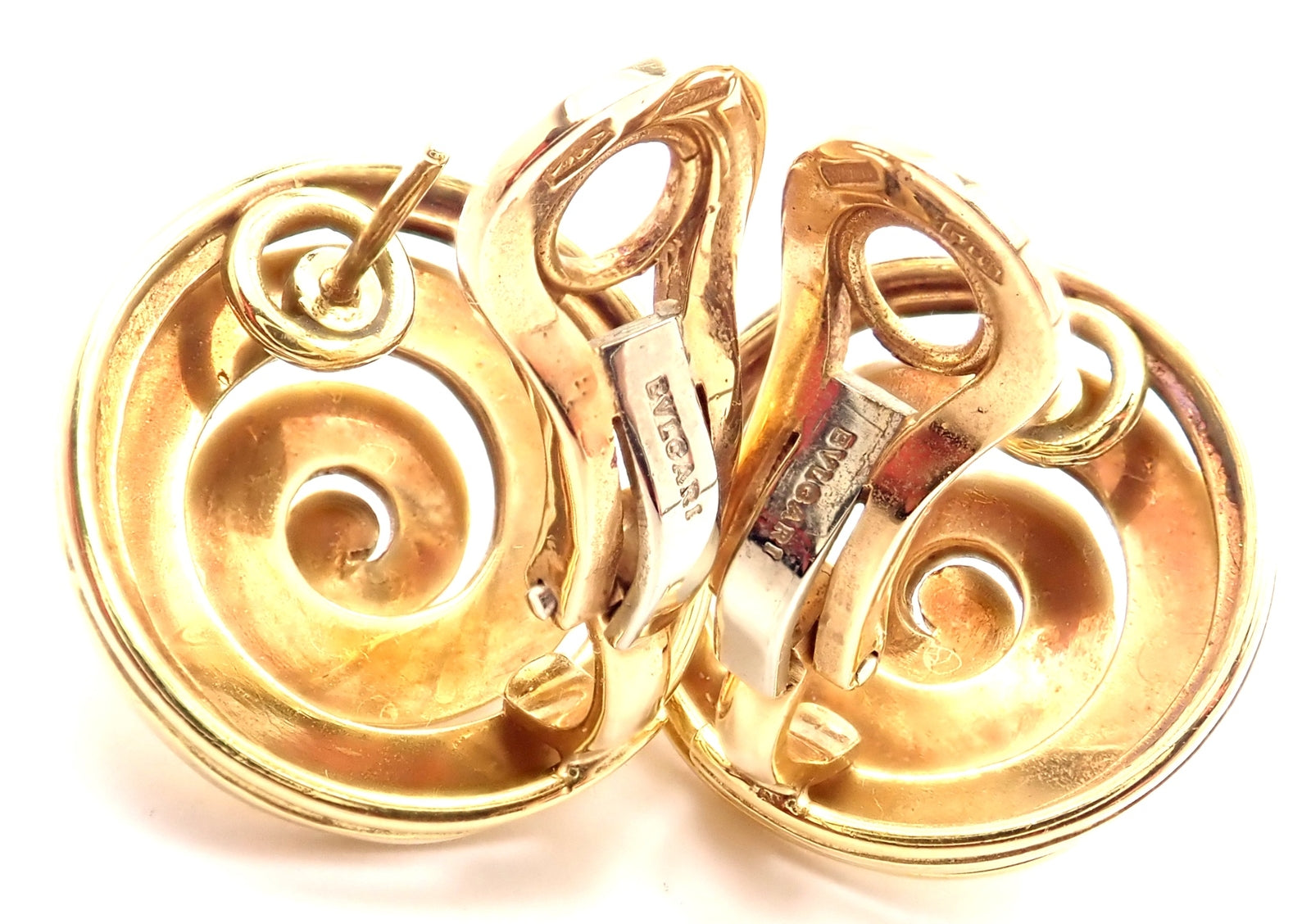 Authentic! Vintage BULGARI BULGARI 18k Yellow Gold Swirl Earrings | Fortrove