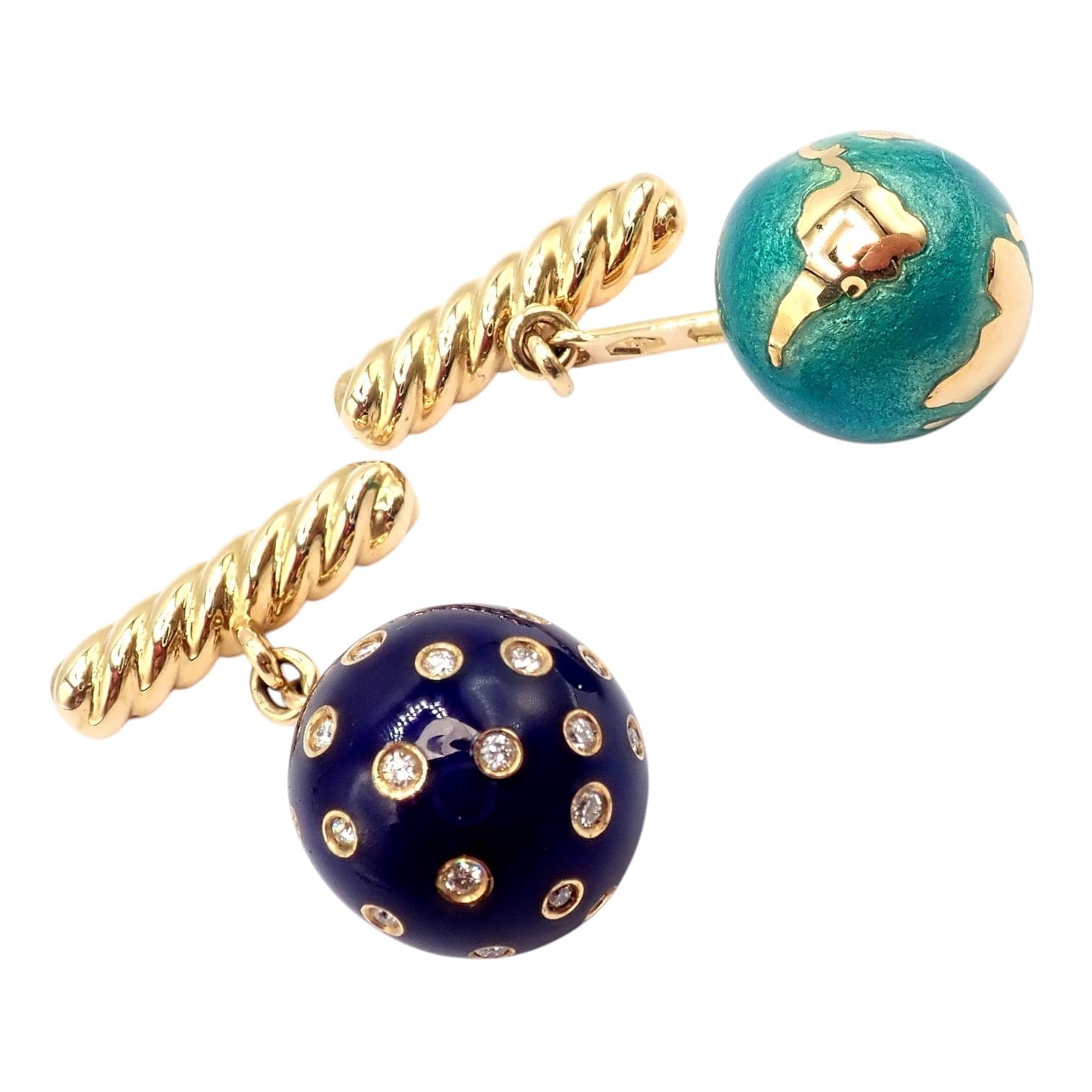 Authentic! Verdura 18k Yellow Gold Enamel Diamond Night And Day Cufflinks | Fortrove