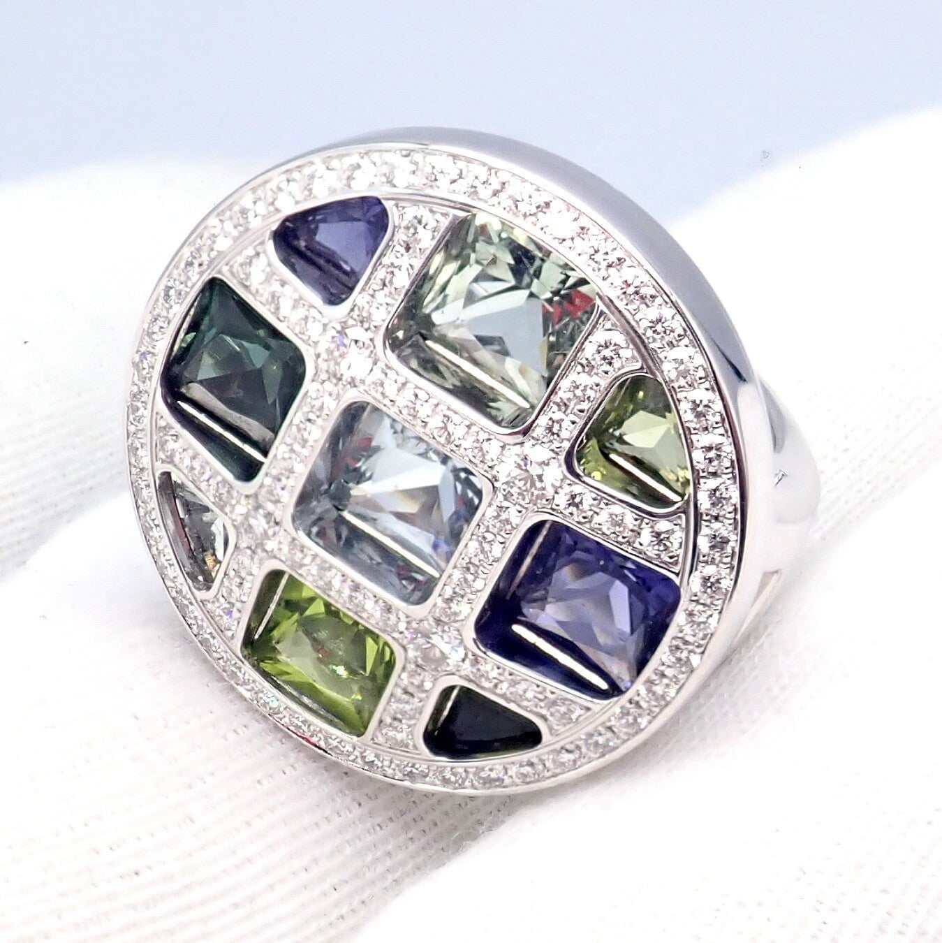 Cartier Pasha 18k White Gold Diamond Color Stone Ring Box + Papers sz 6 52 | Fortrove
