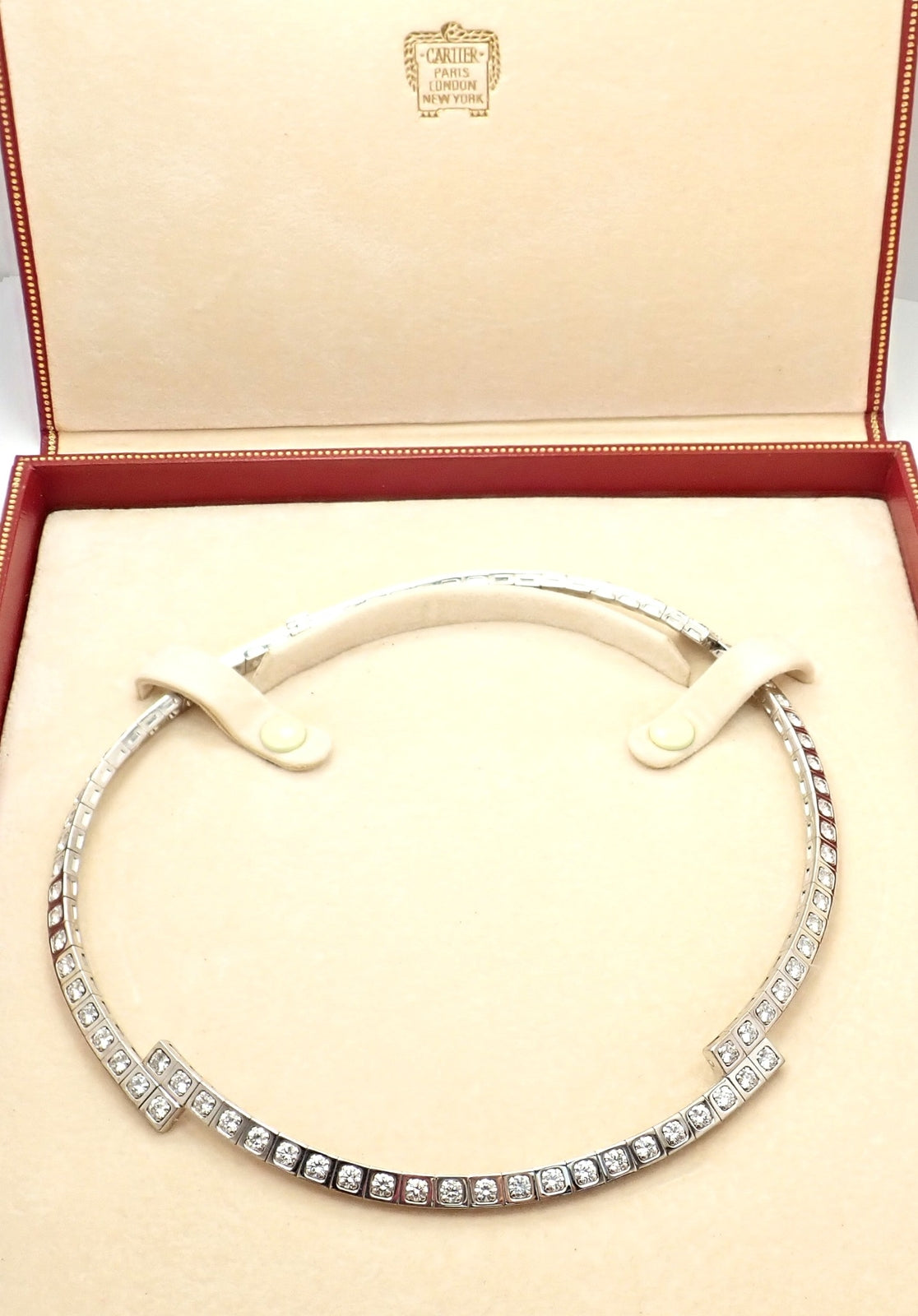 Rare! Authentic Cartier Tectonique 18k White Gold Diamond Tennis Necklace | Fortrove