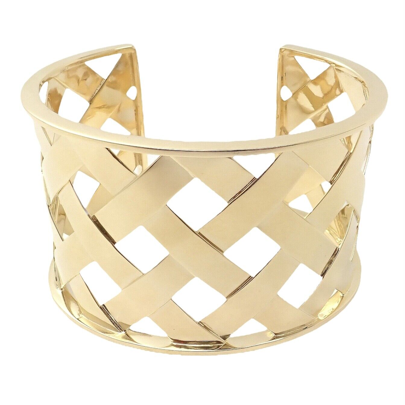 Rare! Authentic Verdura 18k Yellow Gold Criss Cross Wide Cuff Bracelet | Fortrove