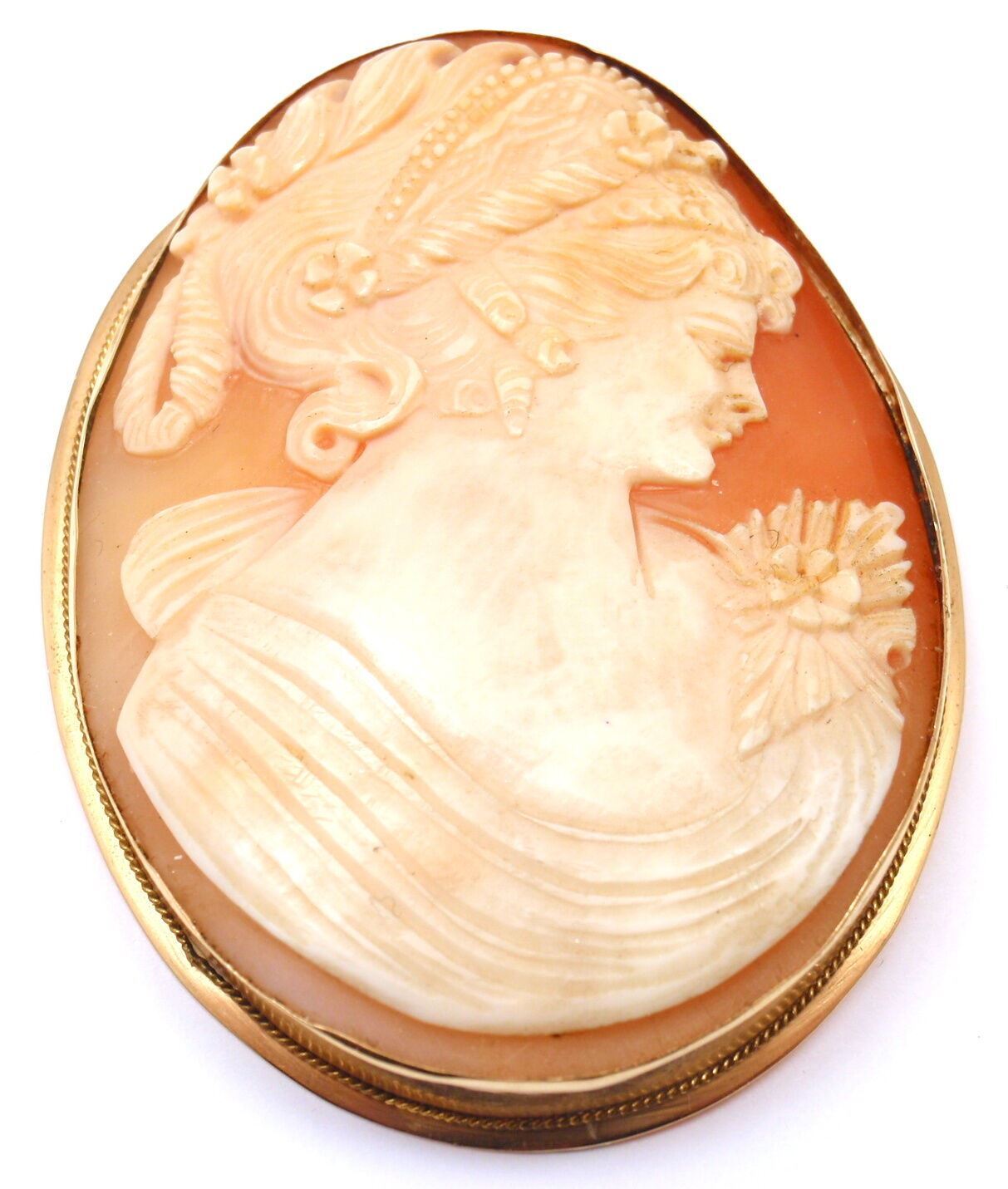 STATEMENT! VINTAGE 18K YELLOW GOLD LARGE CAMEO PENDANT BROOCH | Fortrove