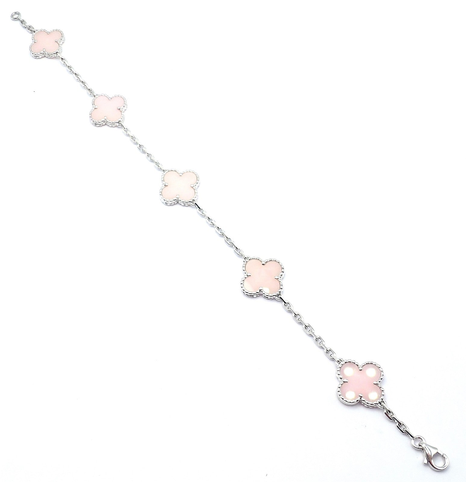 Van Cleef & Arpels Jewelry & Watches:Fine Jewelry:Bracelets & Charms Authentic! Van Cleef & Arpels Alhambra 18k White Gold Pink Opal Bracelet Cert.