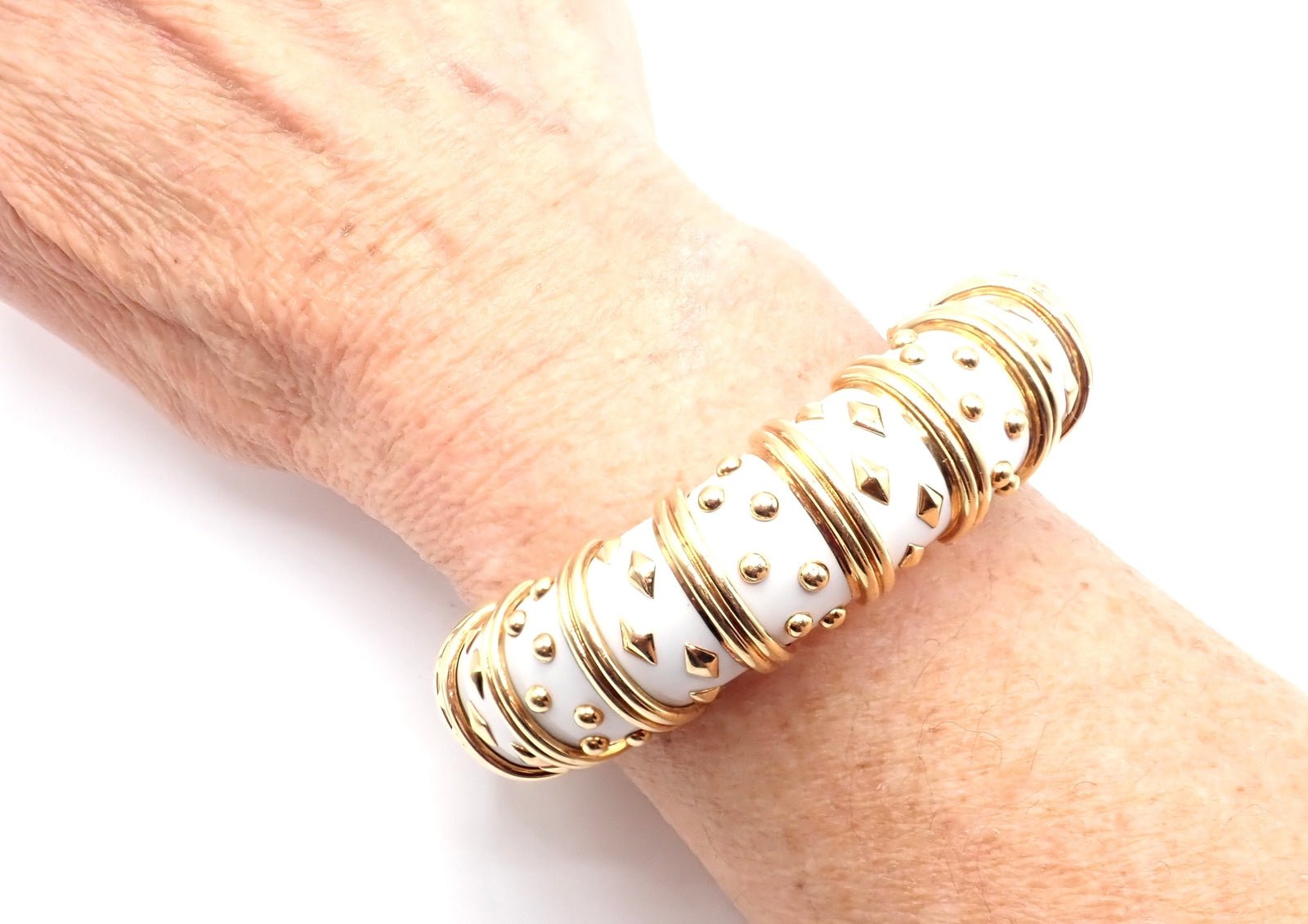 Jean Schlumberger for Tiffany & Co. Jewelry & Watches:Fine Jewelry:Bracelets & Charms Tiffany & Co Schlumberger Dot Losange 18k Yellow Gold Enamel Bangle Bracelet