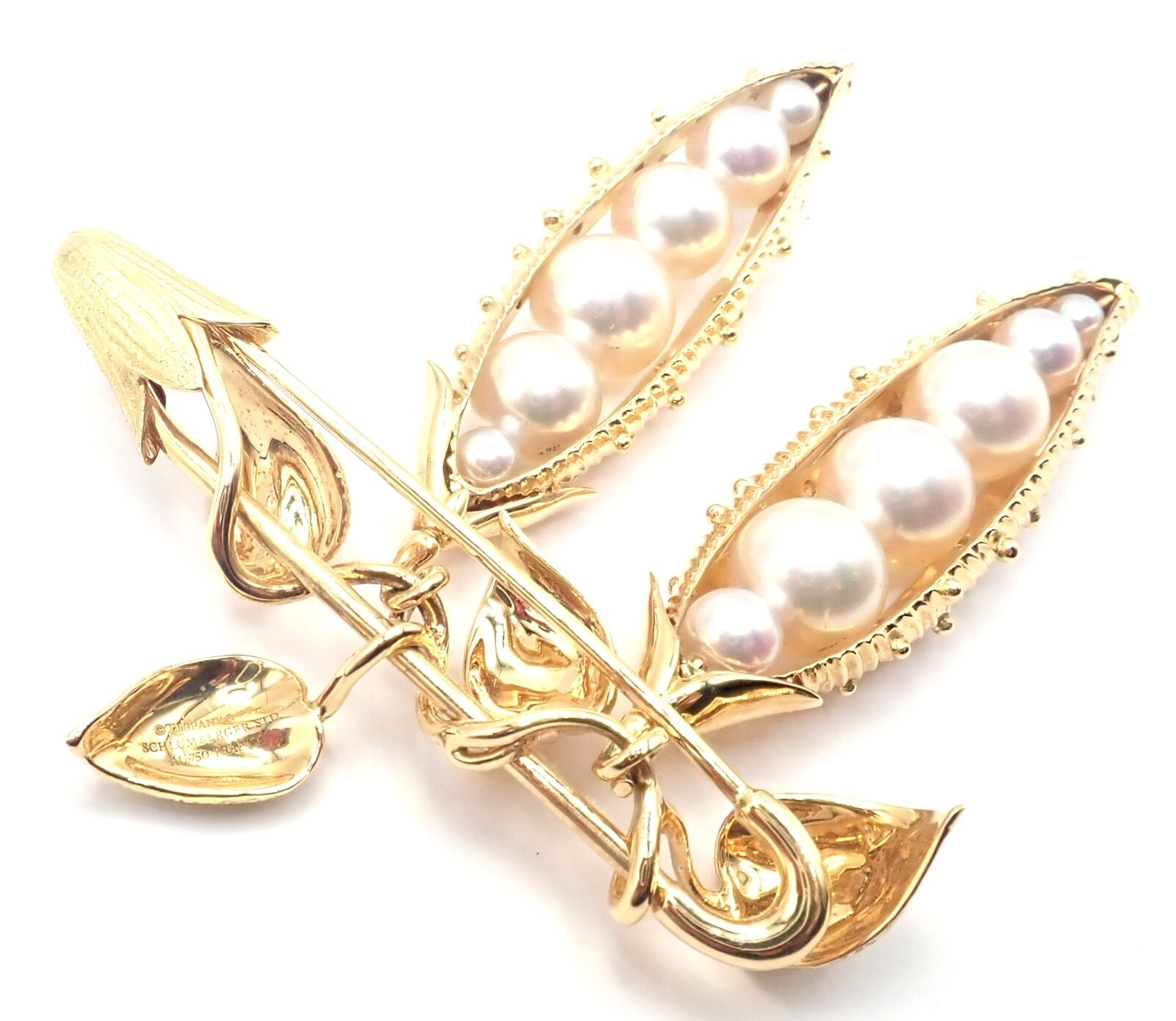 Authentic! Tiffany & Co Schlumberger Peapod 18k Yellow Gold Pearl Pin Brooch | Fortrove