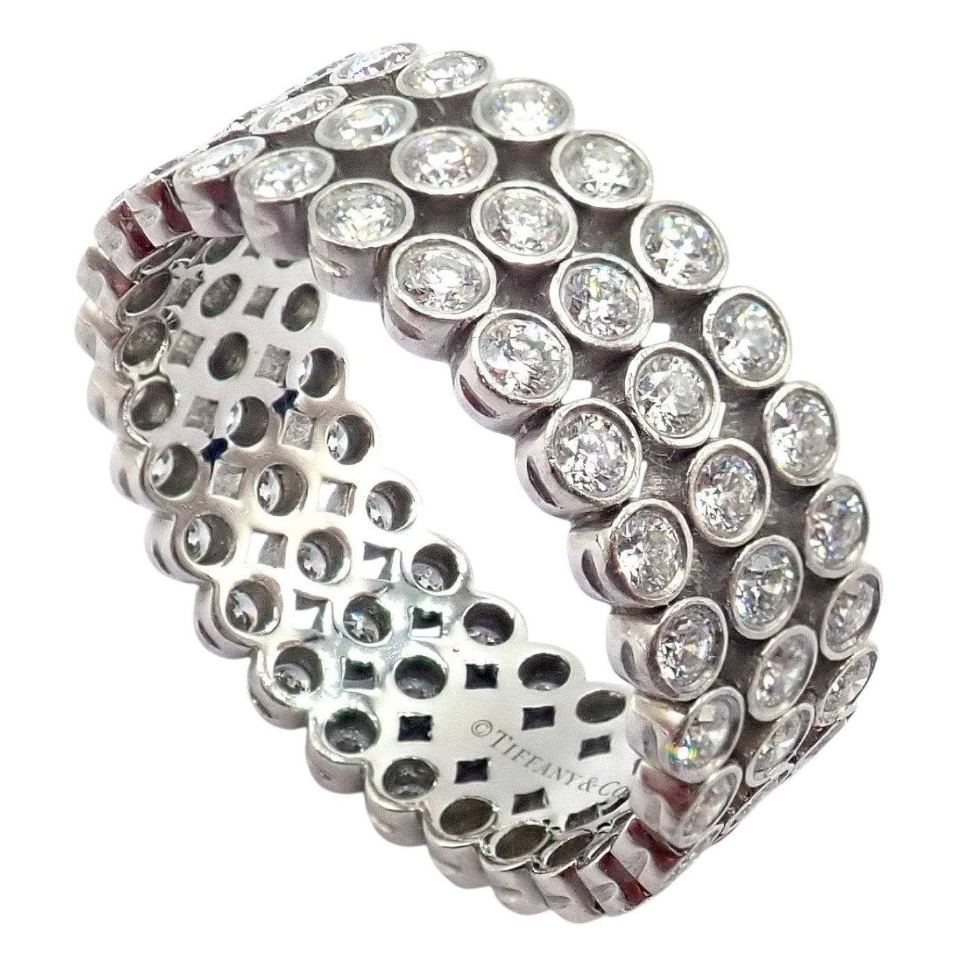 Authentic! Tiffany & Co Platinum Diamond Three Row Jazz Band Ring