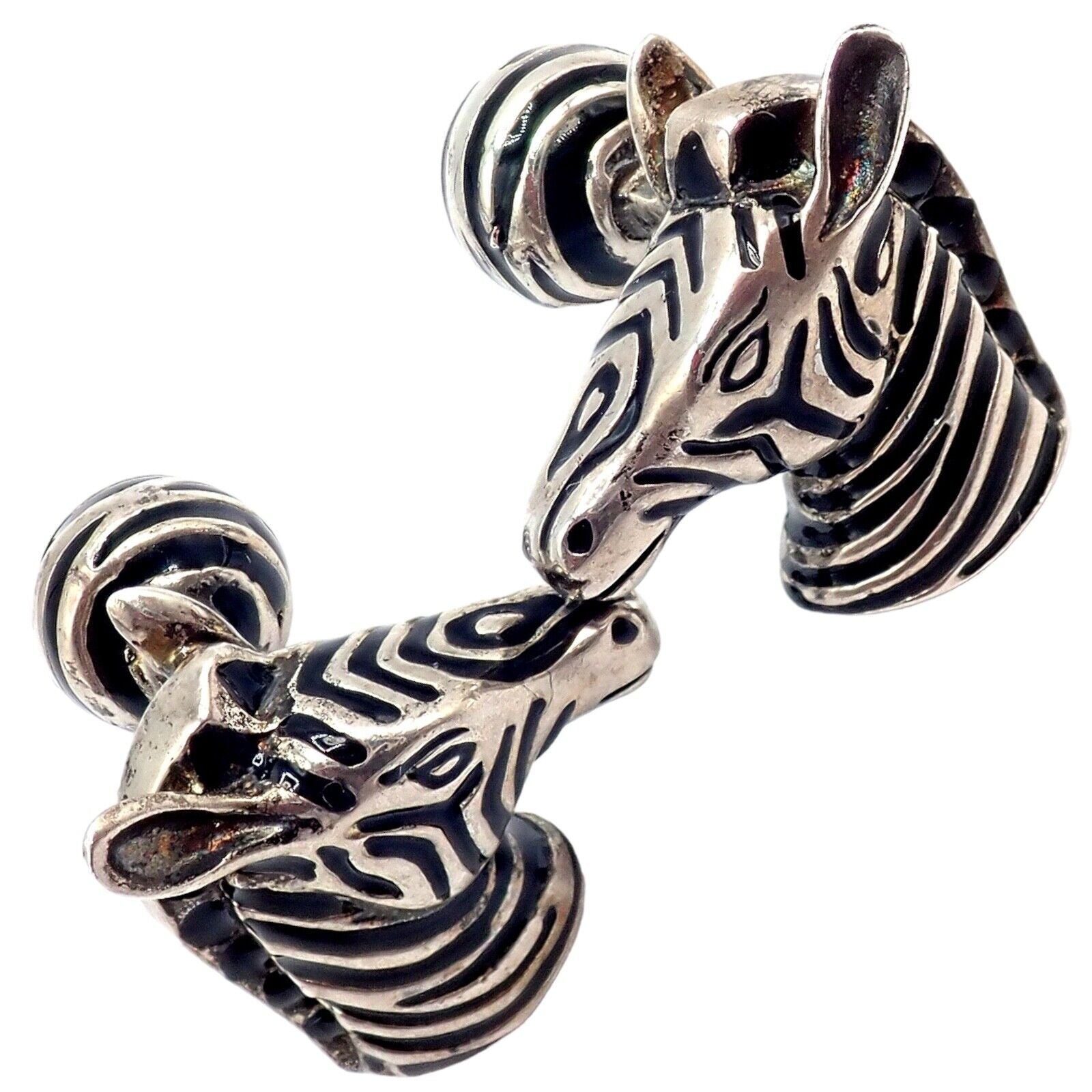 Vintage Tiffany & Co. Silver Black Enamel Zebra Cufflinks | Fortrove