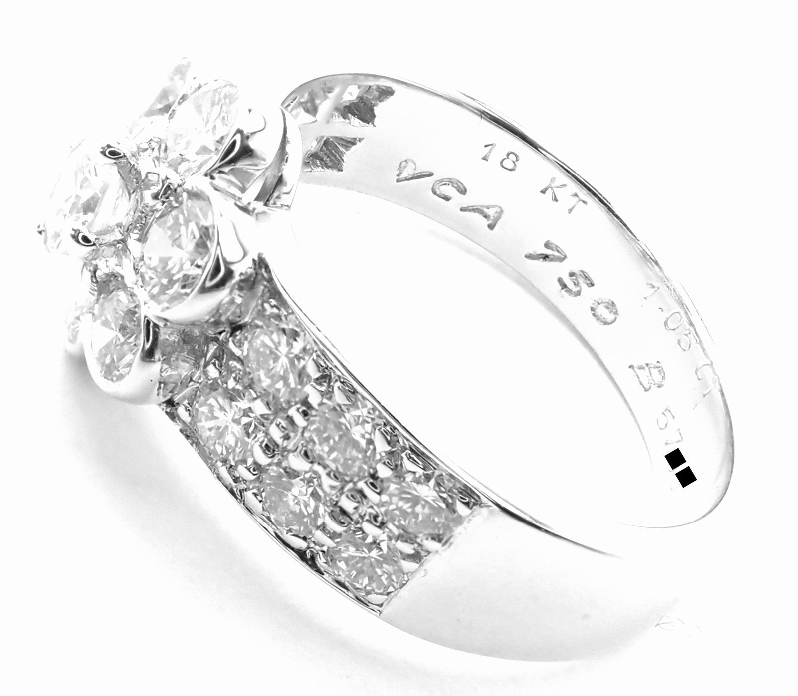 Authentic! Van Cleef & Arpels 18k White Gold Diamond Fleurette Flower Ring | Fortrove