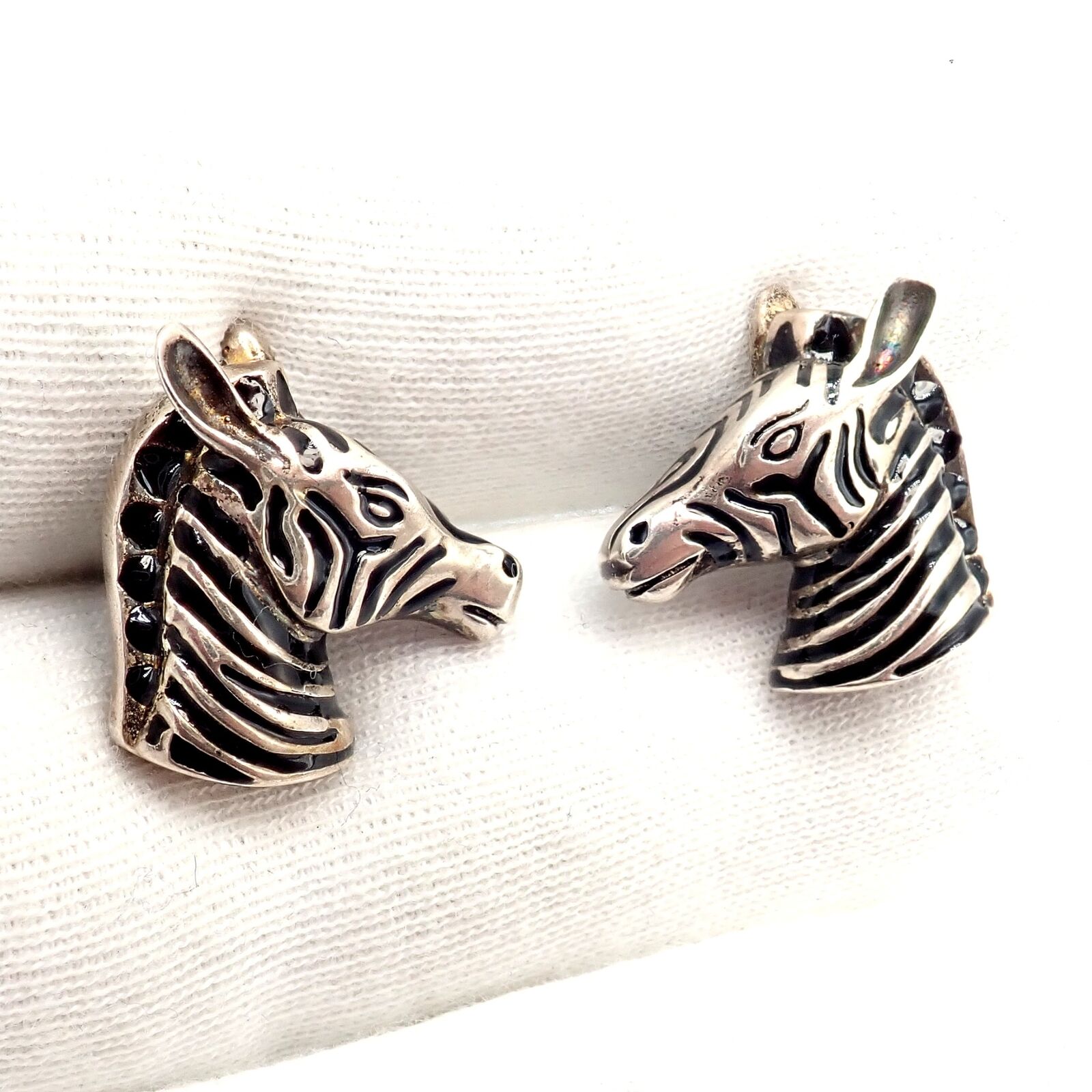 Vintage Tiffany & Co. Silver Black Enamel Zebra Cufflinks | Fortrove