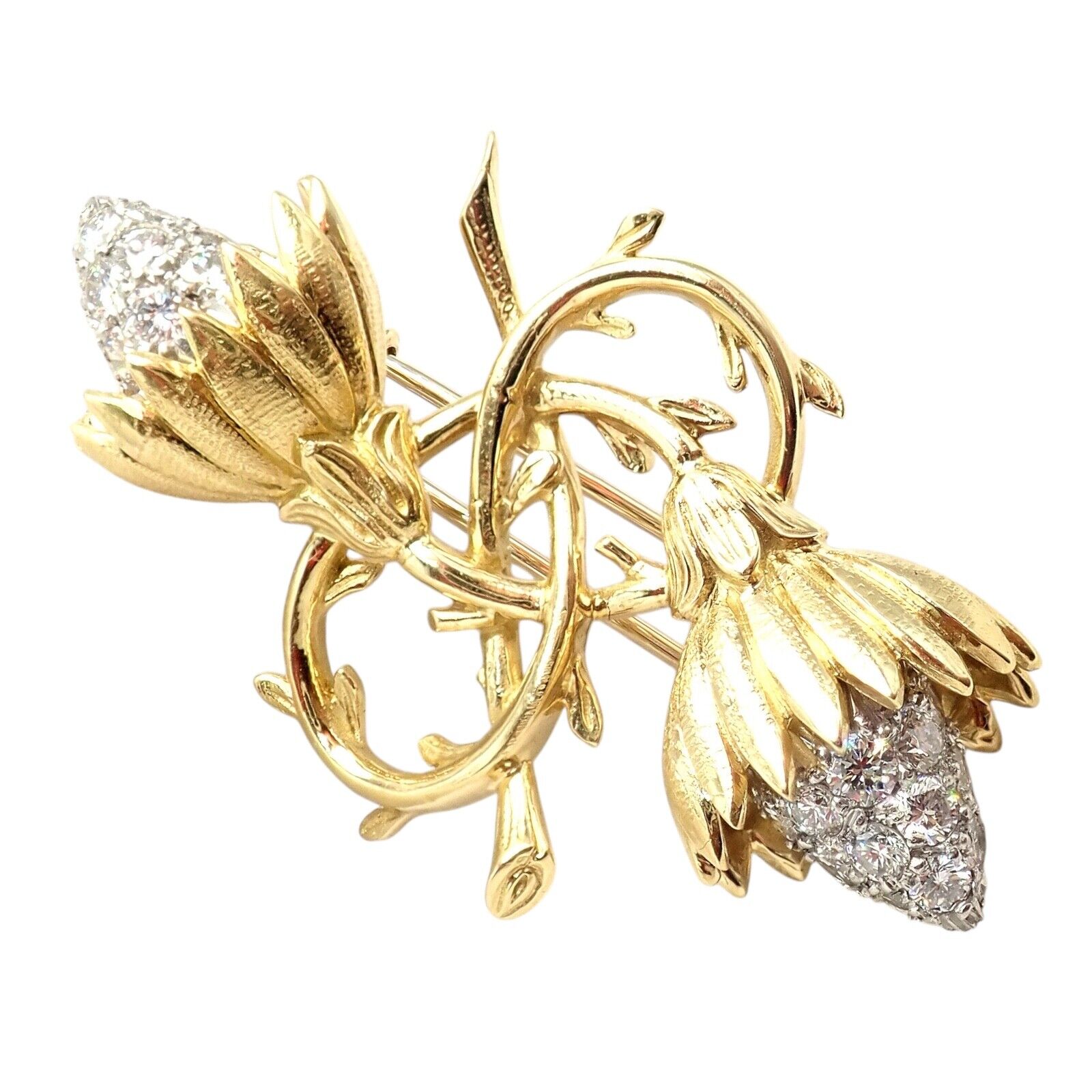 Authentic! Tiffany & Co Schlumberger 18k Yellow Gold Platinum Diamond Pin Brooch | Fortrove