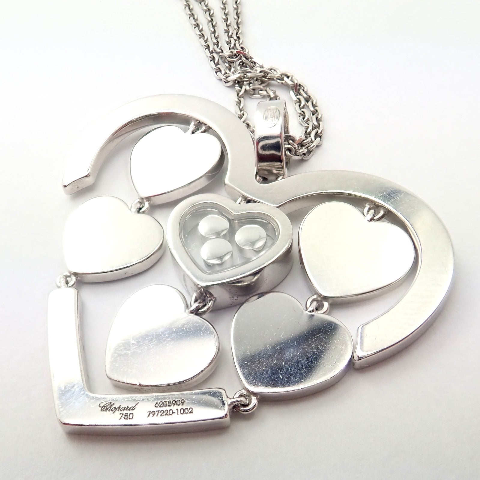 Authentic! Chopard 18k White Gold Large Double Happy Hearts Diamond Necklace | Fortrove