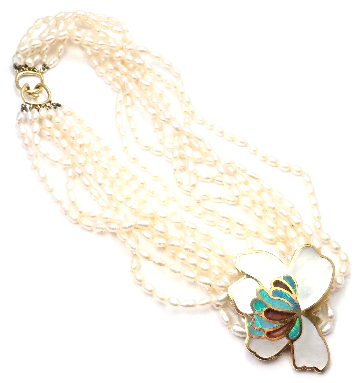 Authentic! Tiffany & Co 18k Yellow Gold Inlaid Mother Of Pearl Flower Necklace | Fortrove