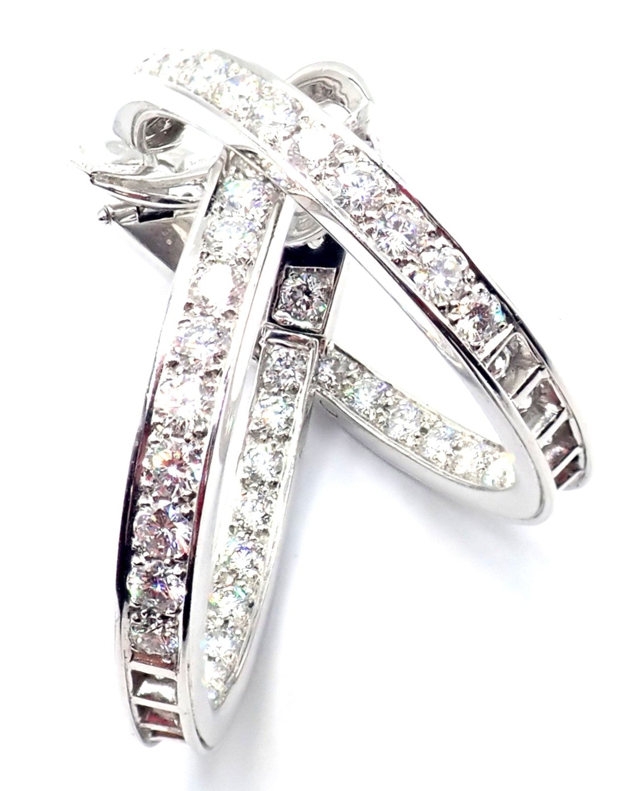 Authentic! Van Cleef & Arpels 18k White Gold Diamond Large Hoop Earrings | Fortrove