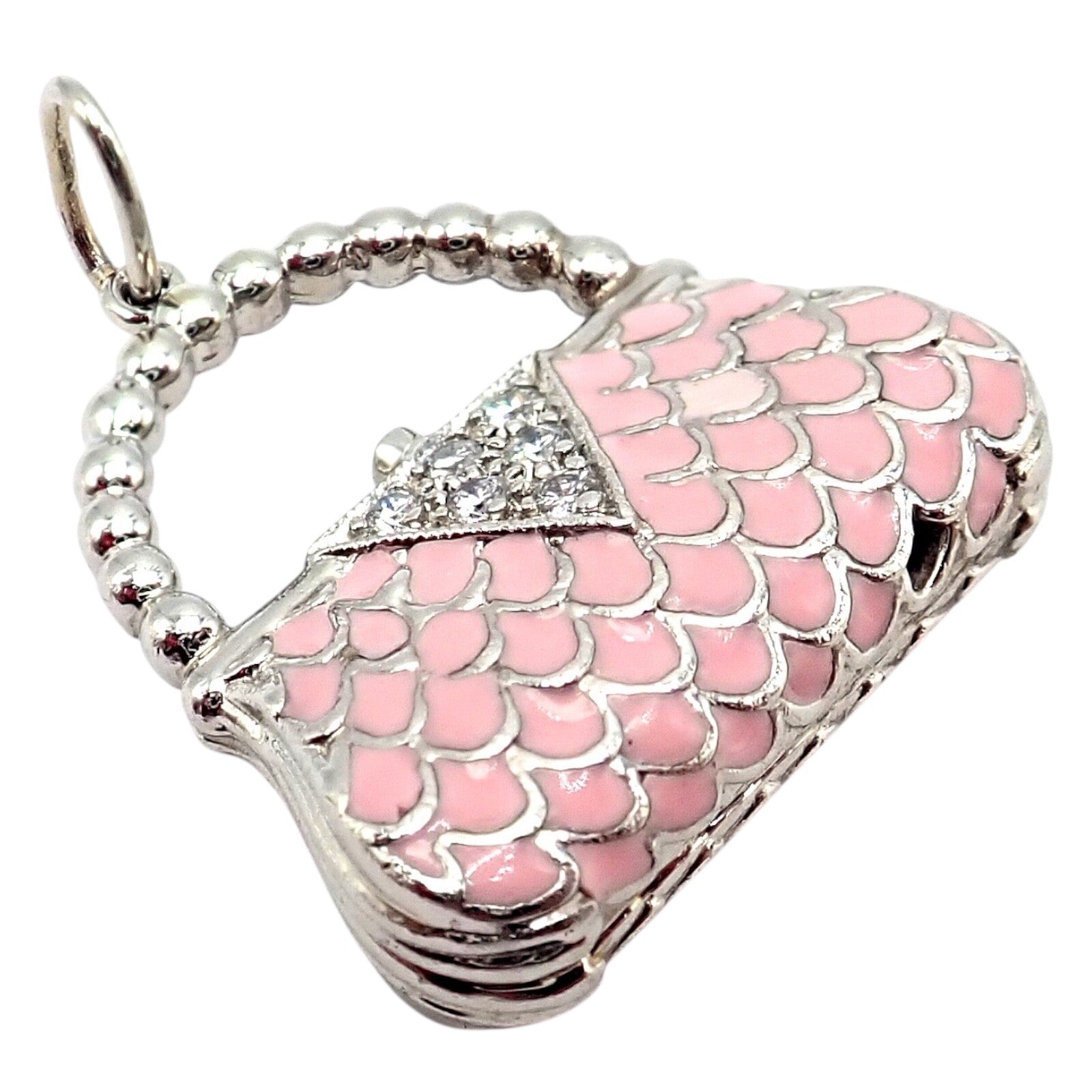 Tiffany & Co. Jewelry & Watches:Fine Jewelry:Necklaces & Pendants Tiffany & Co. Platinum Pink Enamel Diamond Handbag Purse Bag Charm Pendant