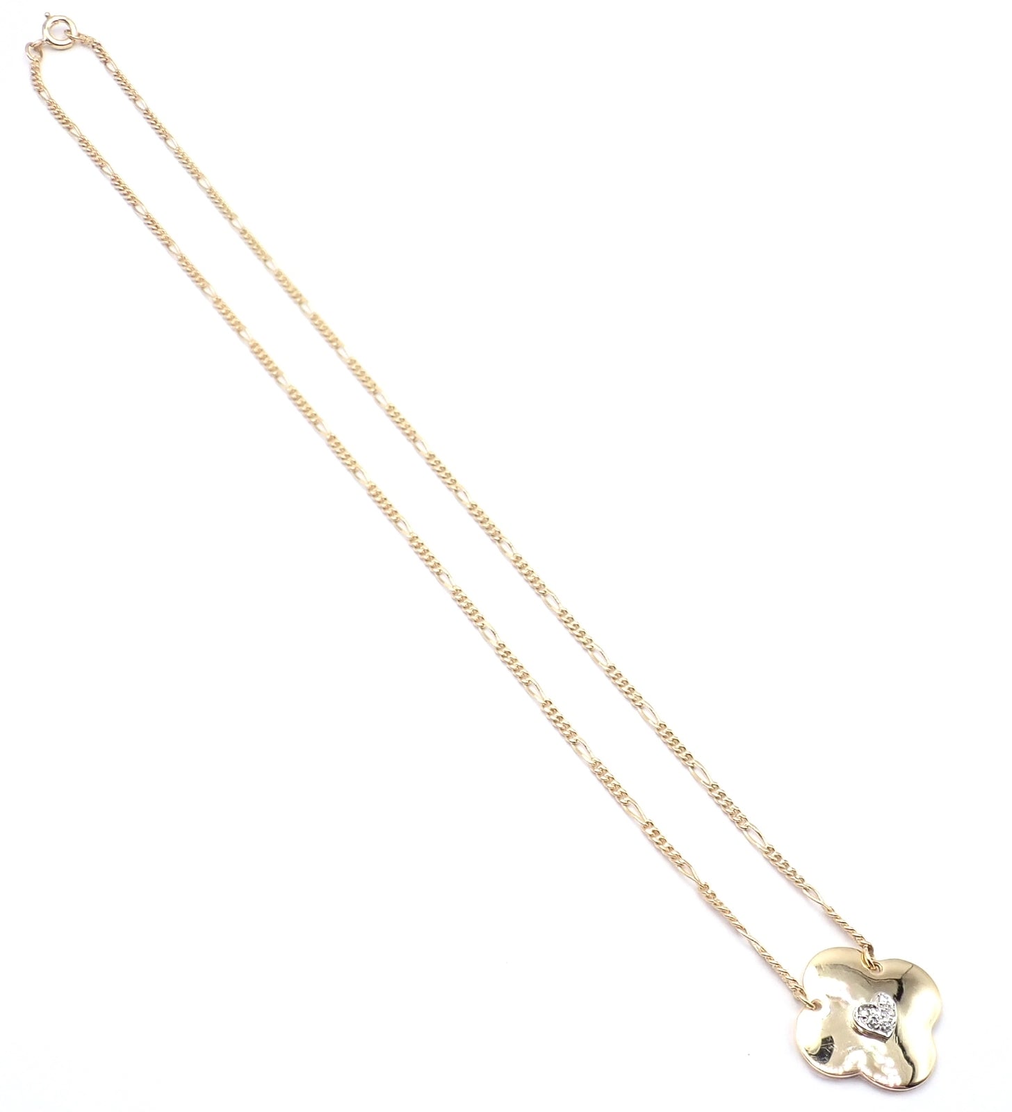 Authentic! Vintage Cartier 18k Yellow Gold Diamond Heart Clover Pendant Necklace | Fortrove