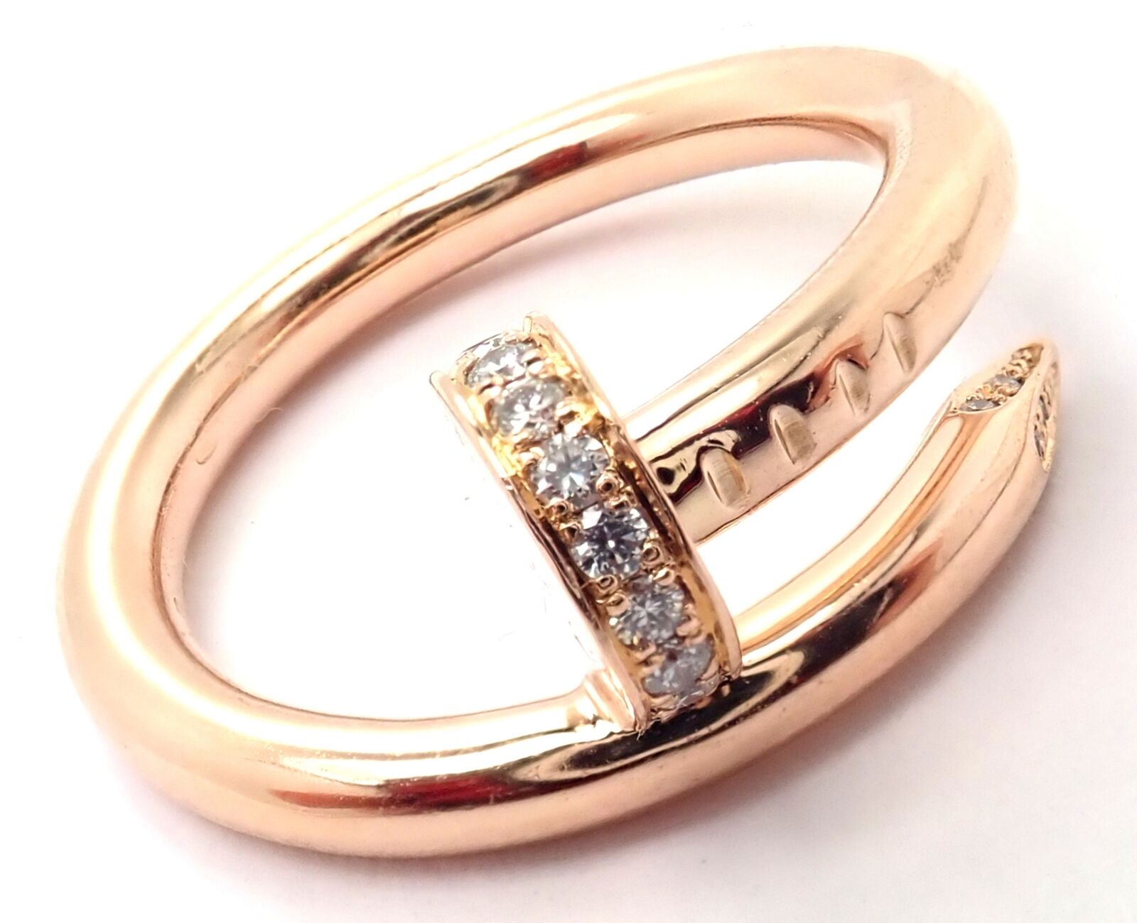 Authentic! Cartier Juste Un Clou 18k Rose Gold Diamond Nail Band Ring Size 53 | Fortrove