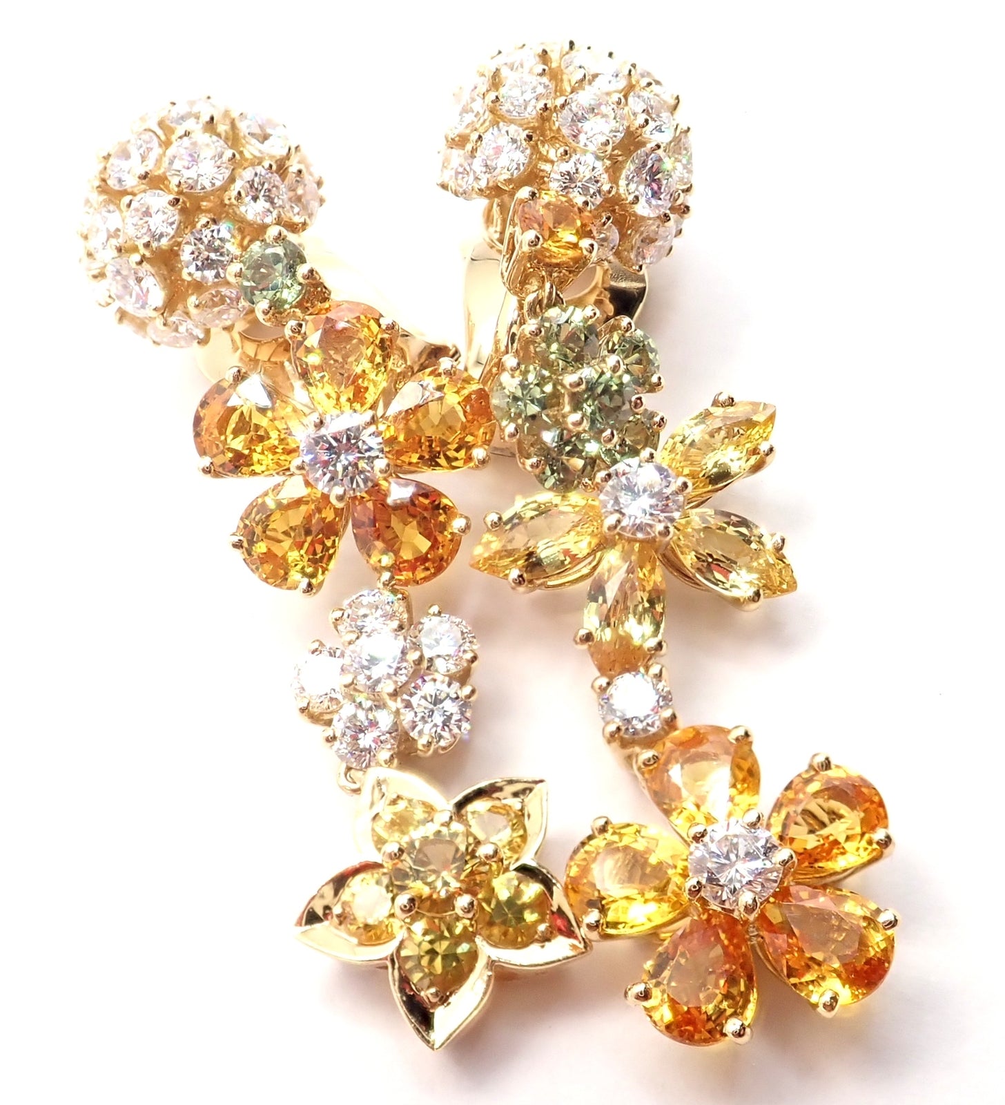 Authentic! Van Cleef & Arpels Folie des Pres 18k Gold Diamond Sapphire Earrings | Fortrove
