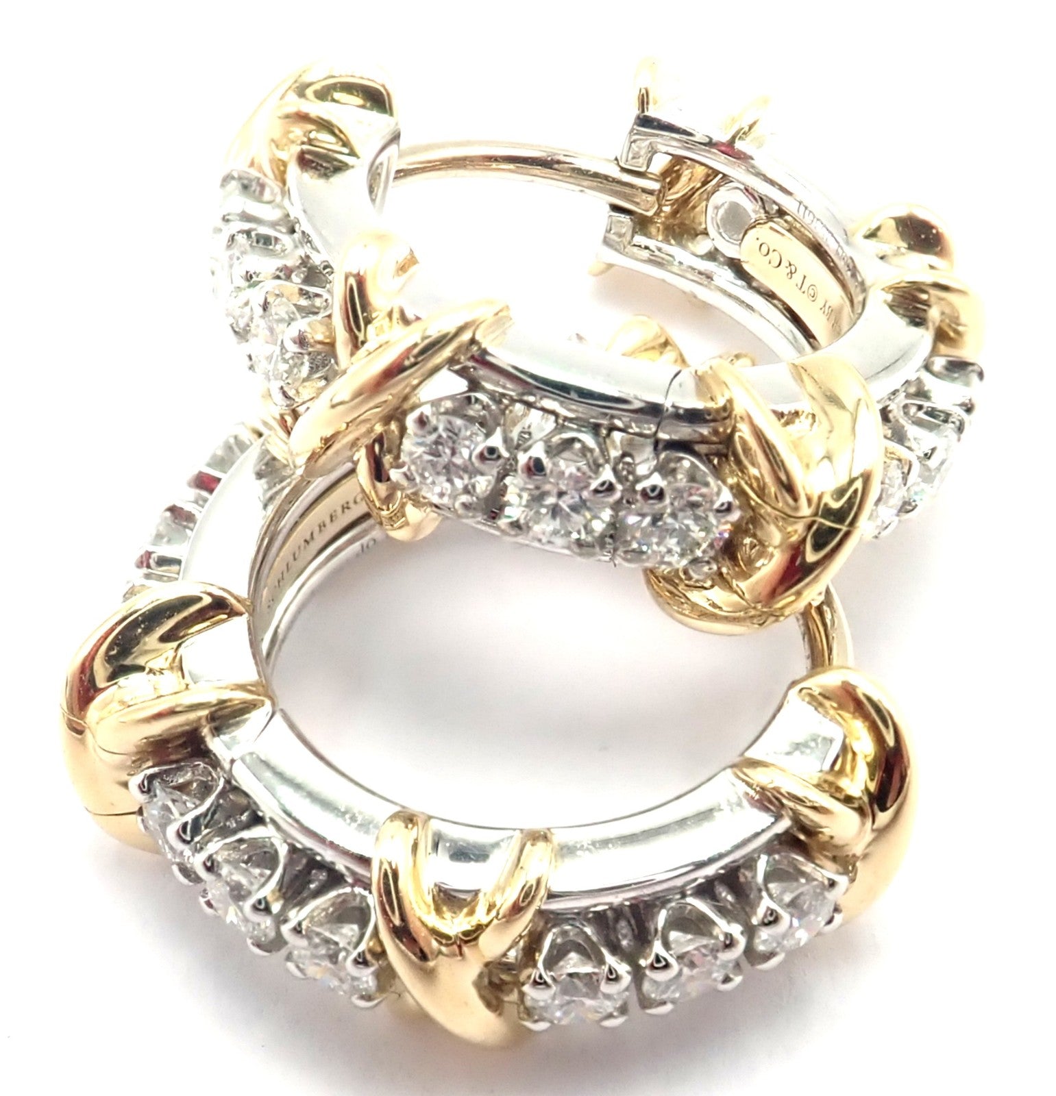 Tiffany & Co Schlumberger Sixteen Stone Plat Gold Diamond Narrow Hoop Earrings | Fortrove
