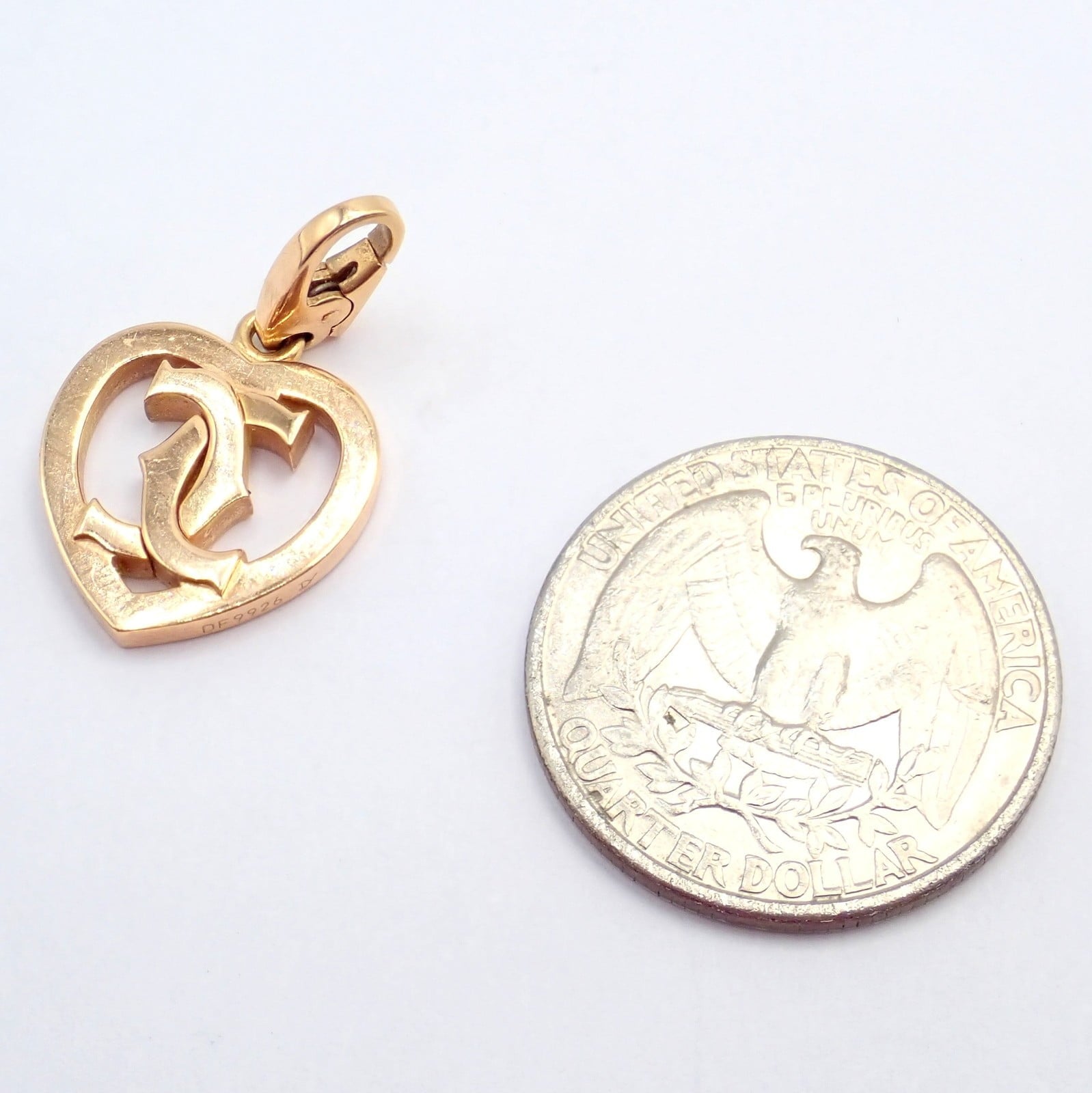 『激レア』　Cartier ピンクゴールド ハート型 チャーム Authentic! Cartier 18k Rose Gold Double C Logo Heart Charm Pendant