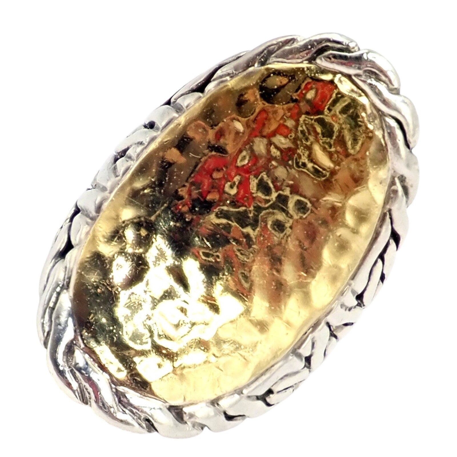 John Hardy JH Silver 22k Yellow Gold Classic Palu Saddle Cocktail Ring sz 7 | Fortrove