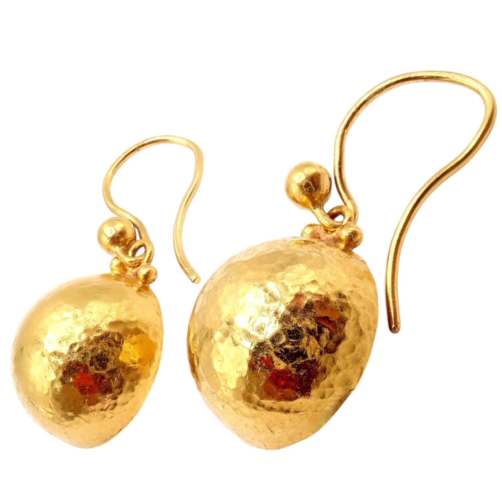 Authentic! Gurhan 24k Yellow Gold Hammered Ball Earrings | Fortrove