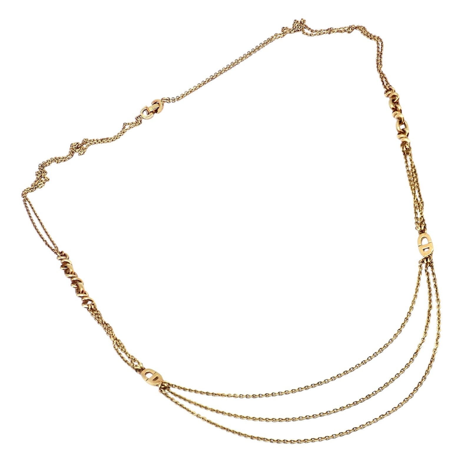 Vintage! Christian Dior Solid 18k Gold CD Three Strand 28" Long Necklace Germany | Fortrove