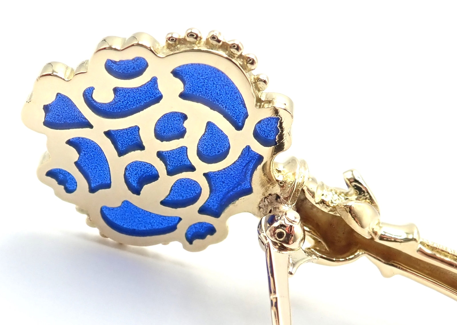 Rare! Authentic Vintage Mikimoto 18k Yellow Gold Key Blue Enamel Brooch Pin | Fortrove