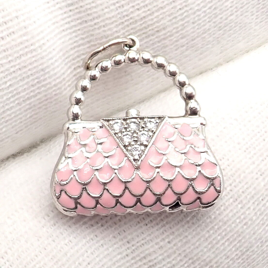 Tiffany & Co. Jewelry & Watches:Fine Jewelry:Necklaces & Pendants Tiffany & Co. Platinum Pink Enamel Diamond Handbag Purse Bag Charm Pendant