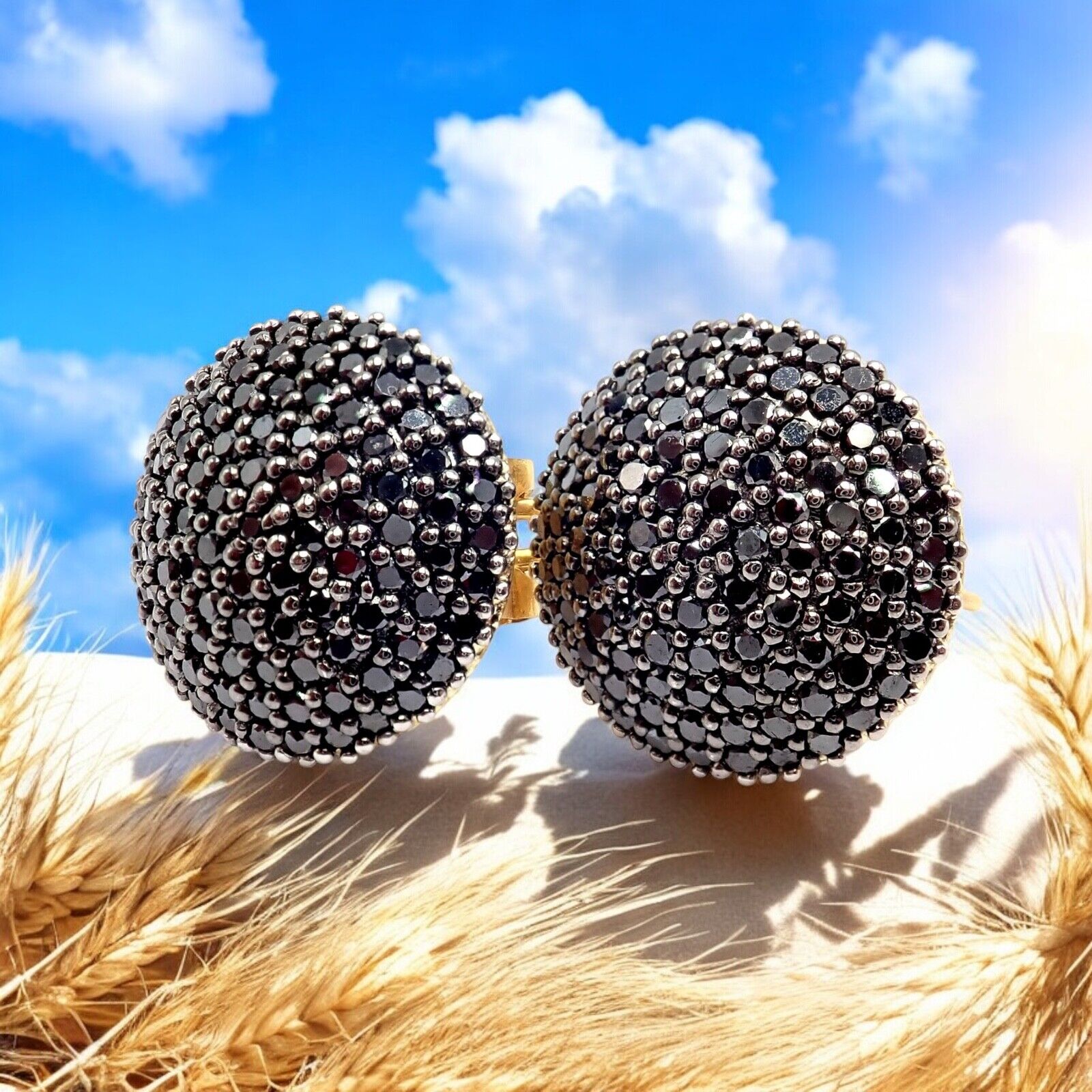 Authentic! Gurhan 24k Yellow Gold Hammered Lentil Black Diamond Large Earrings | Fortrove