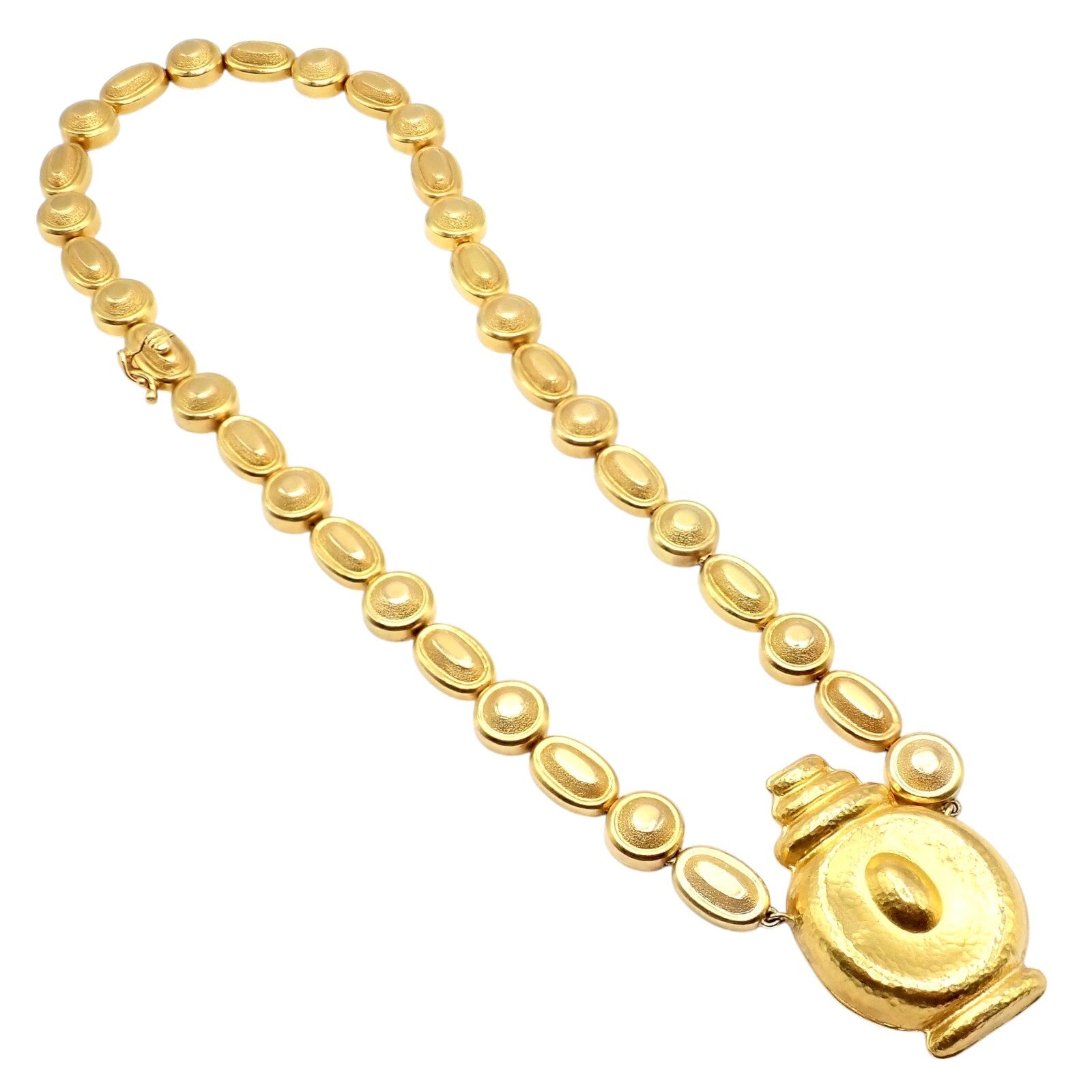 Vintage Estate Ilias Lalaounis 18k Yellow Gold Vase Hammered Necklace | Fortrove