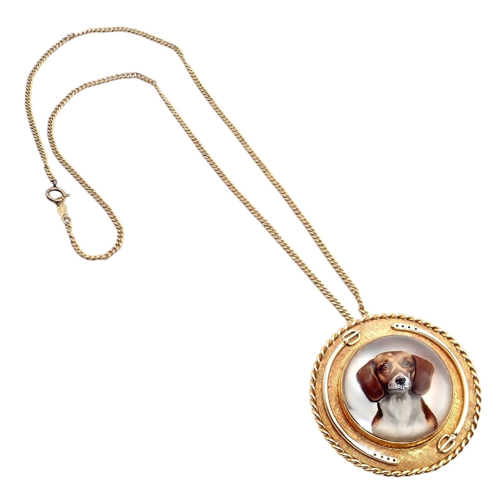 Vintage! Tiffany 14k Yellow Gold Essex Reverse Intaglio Dog Necklace Brooch | Fortrove