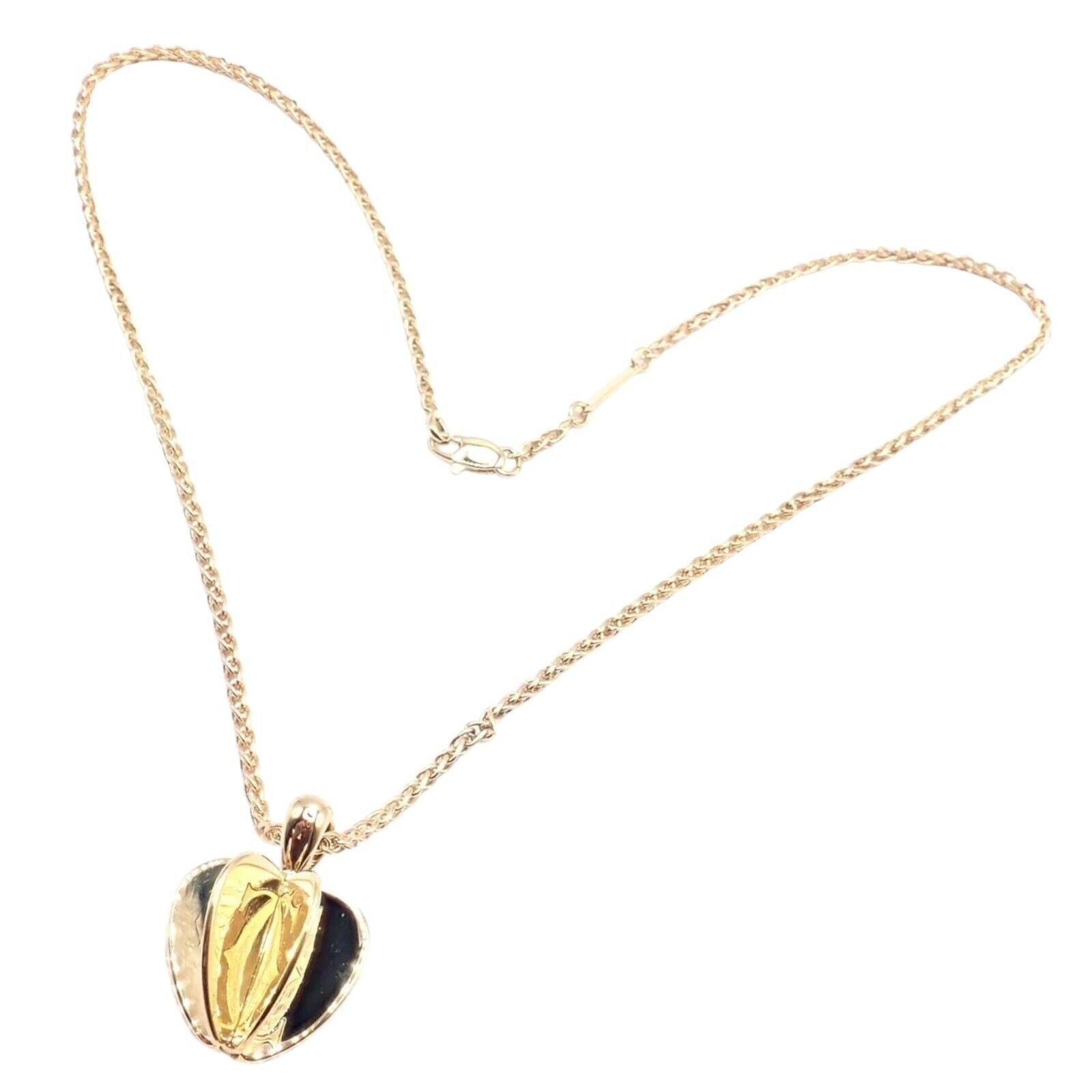 Authentic! Cartier 18k Yellow Gold Double C 3D Apple Pendant Chain Necklace | Fortrove