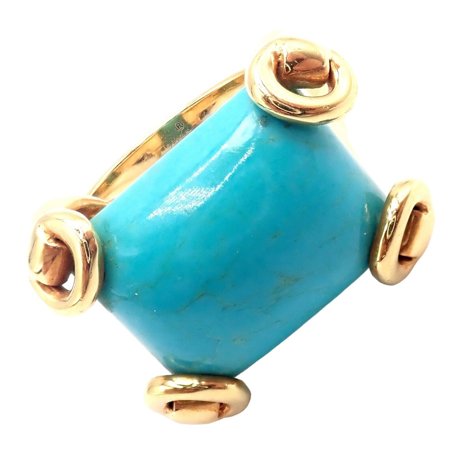 Gucci Jewelry & Watches:Fine Jewelry:Rings Authentic! Gucci 18K Yellow Gold Large Turquoise Horsebit Ring