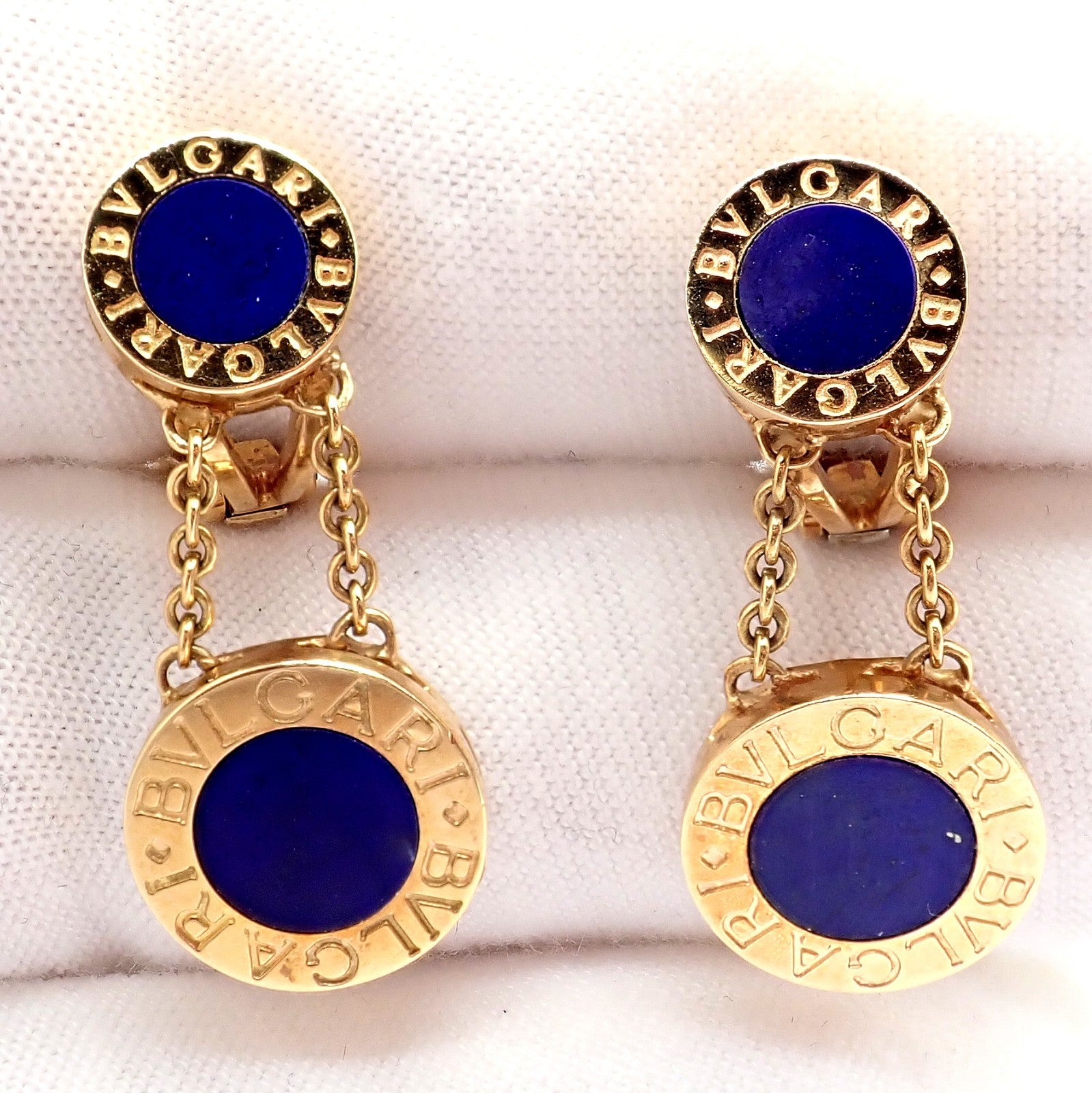 Bulgari Jewelry & Watches:Fine Jewelry:Earrings Rare! Authentic Bvlgari Bulgari 18k Yellow Gold Lapis Disc Double Logo Earrings