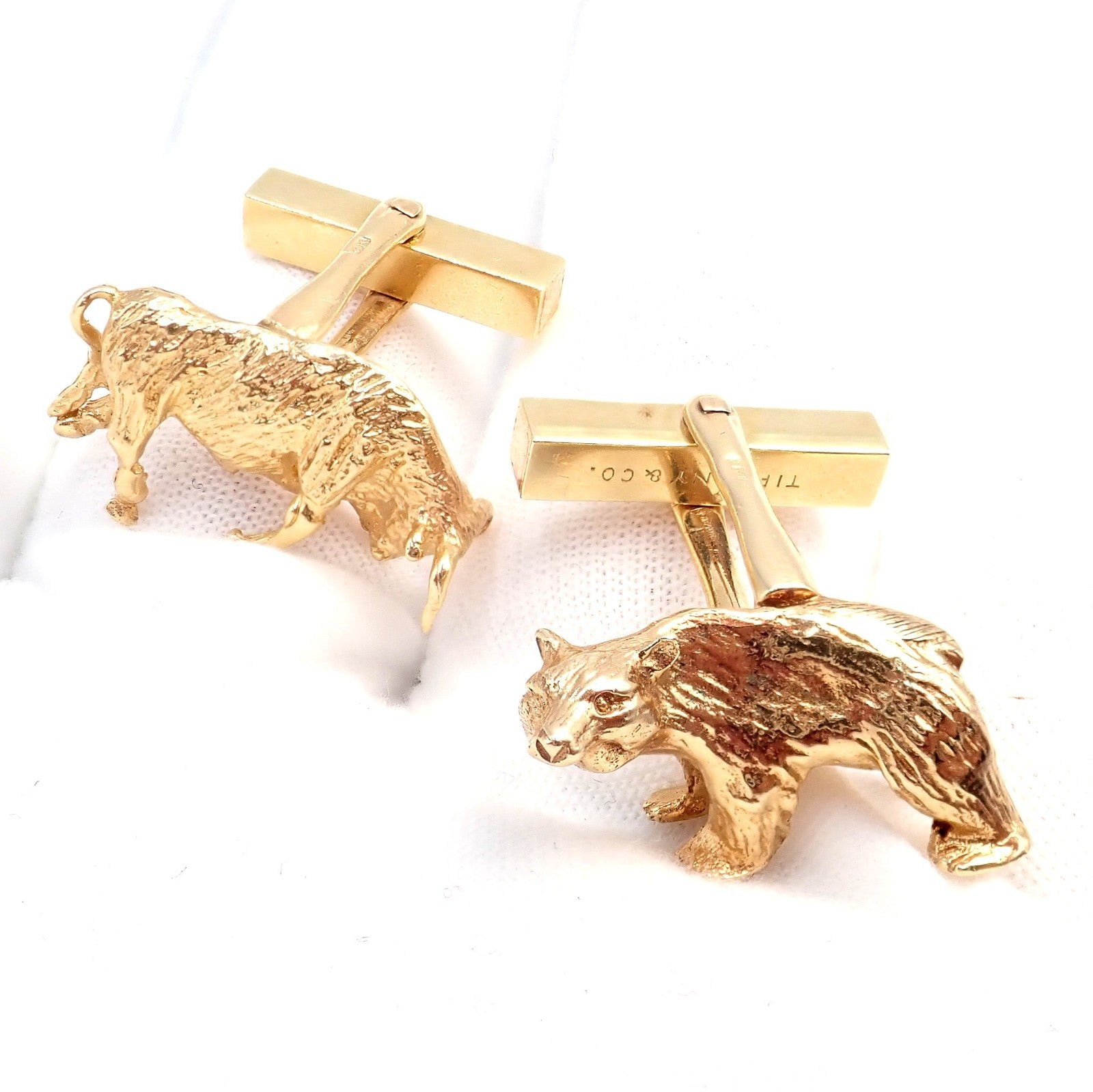 Tiffany & Co. Jewelry & Watches:Men's Jewelry:Cufflinks Rare! Vintage Tiffany & Co. 14k Yellow Gold Stock Market Bull Bear Cufflinks