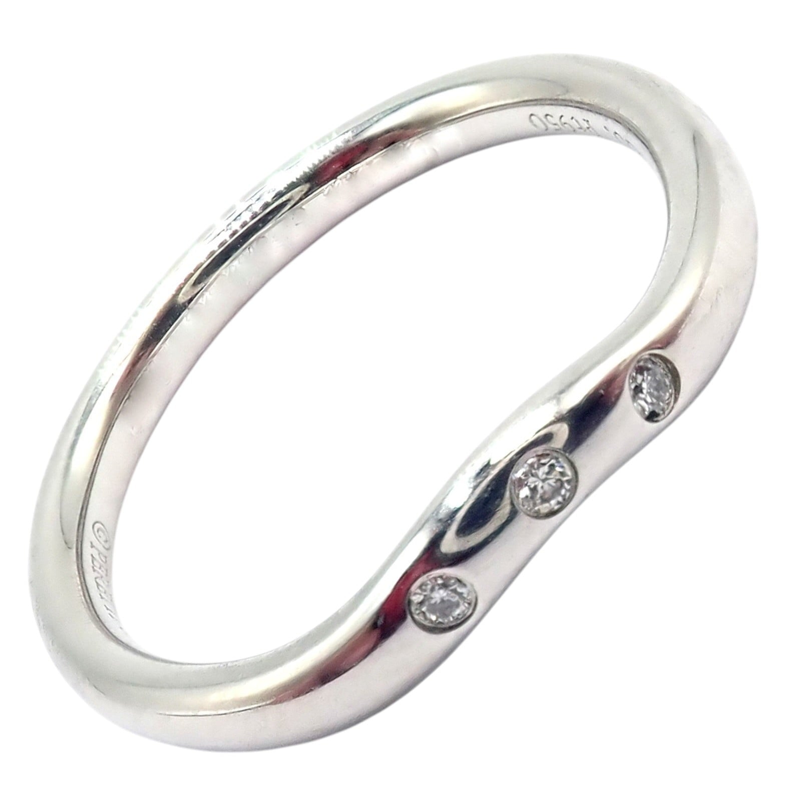 Authentic! Tiffany & Co. Platinum Peretti Diamond Wave Curved 2mm Band Ring sz 5 | Fortrove