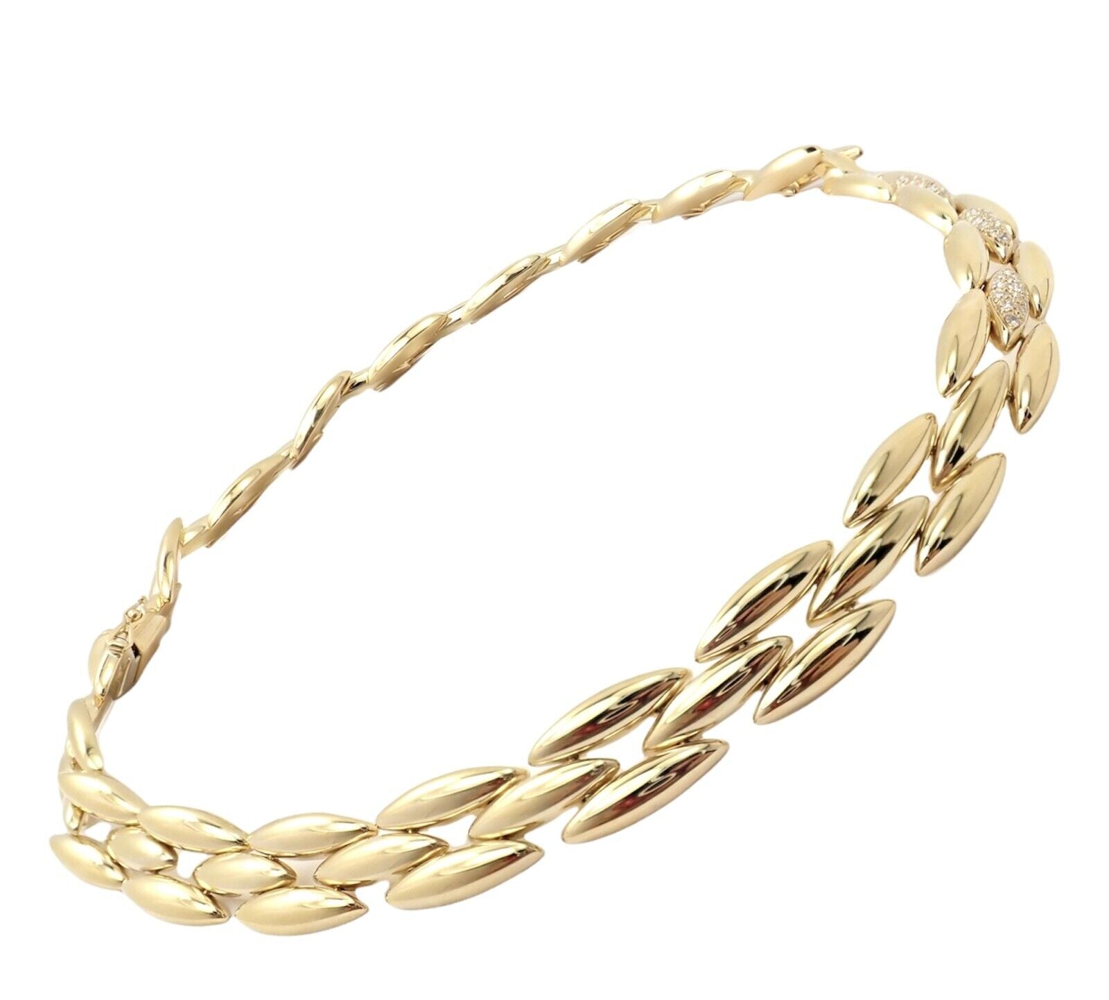 Authentic! Cartier 18k Yellow Gold Diamond Three Row Gentiane Rice Link Necklace | Fortrove