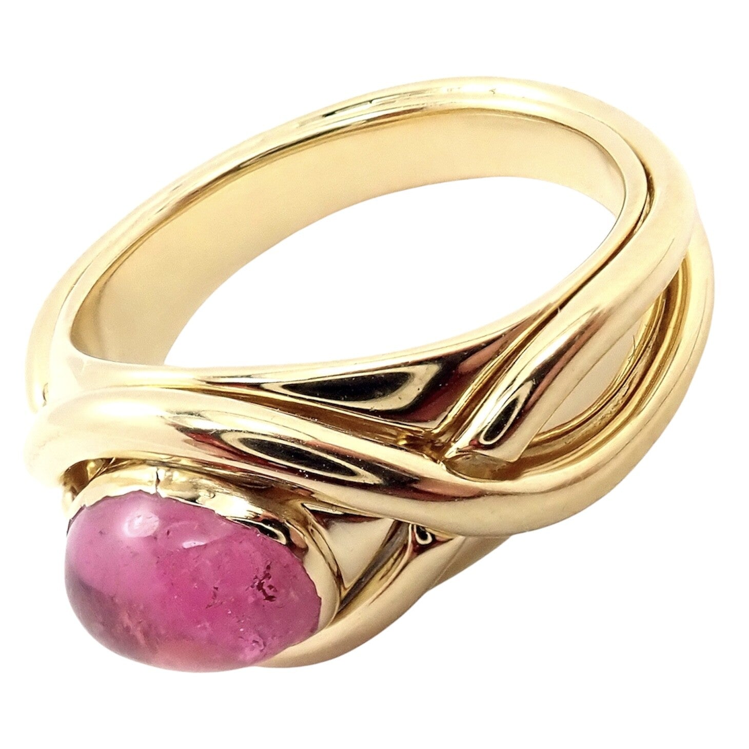 Rare! Authentic Tiffany & Co 18k Yellow Gold Pink Tourmaline Cabochon Band Ring | Fortrove
