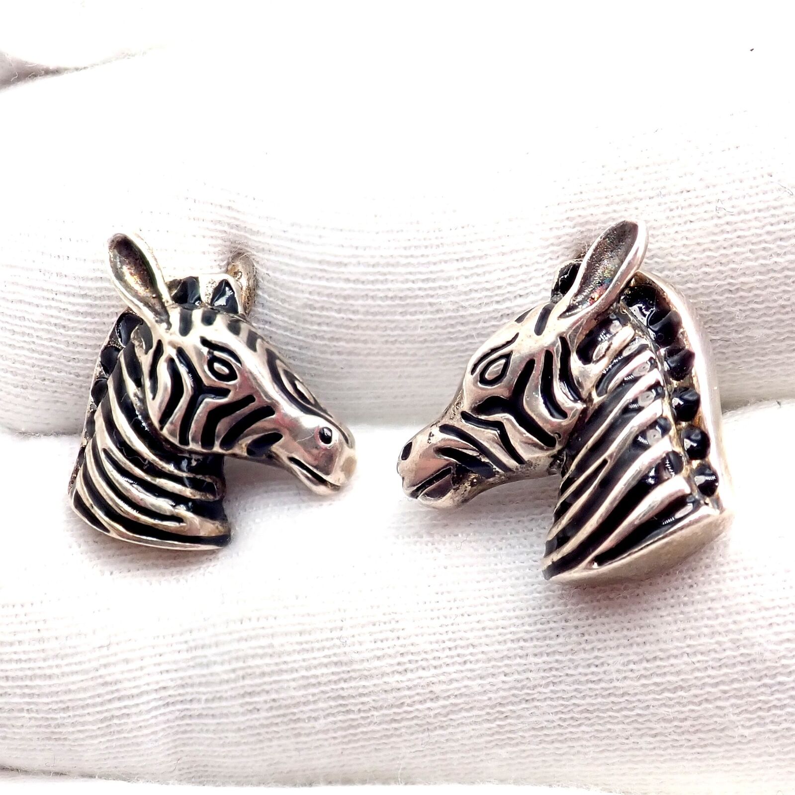 Vintage Tiffany & Co. Silver Black Enamel Zebra Cufflinks