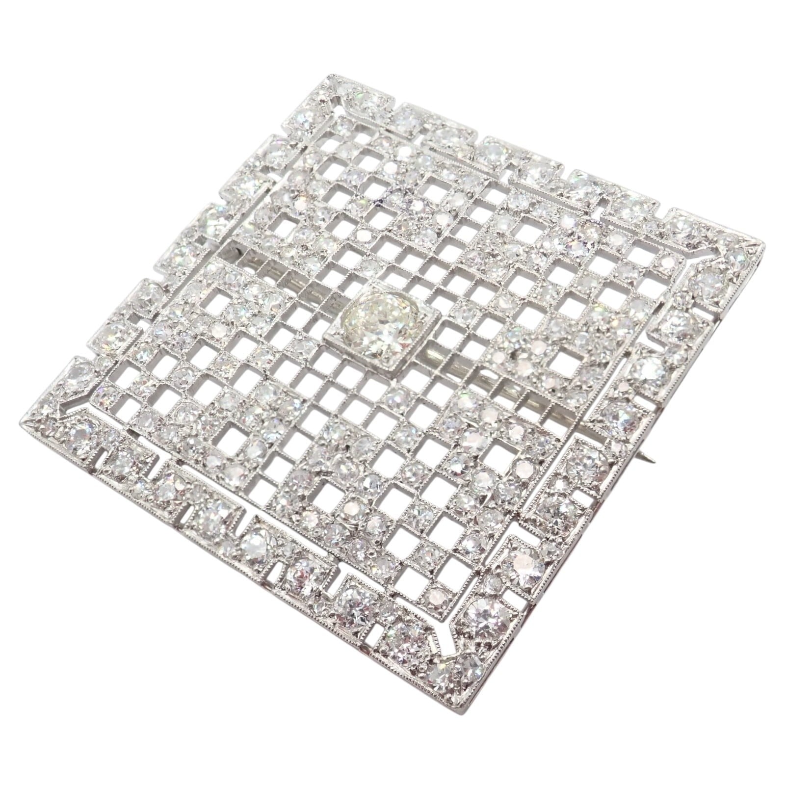 Vintage Estate Art Deco Platinum 5ctw Diamond Square Pin Brooch | Fortrove