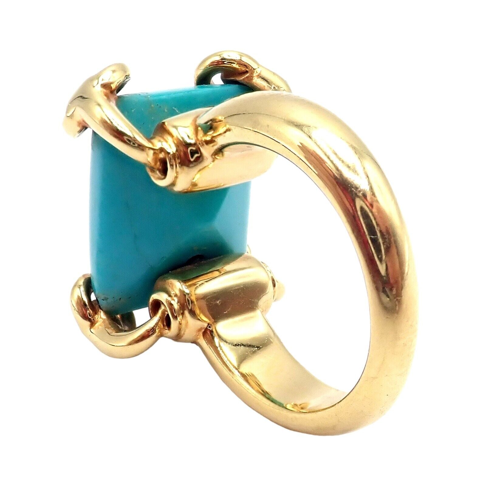 Gucci Jewelry & Watches:Fine Jewelry:Rings Authentic! Gucci 18K Yellow Gold Large Turquoise Horsebit Ring