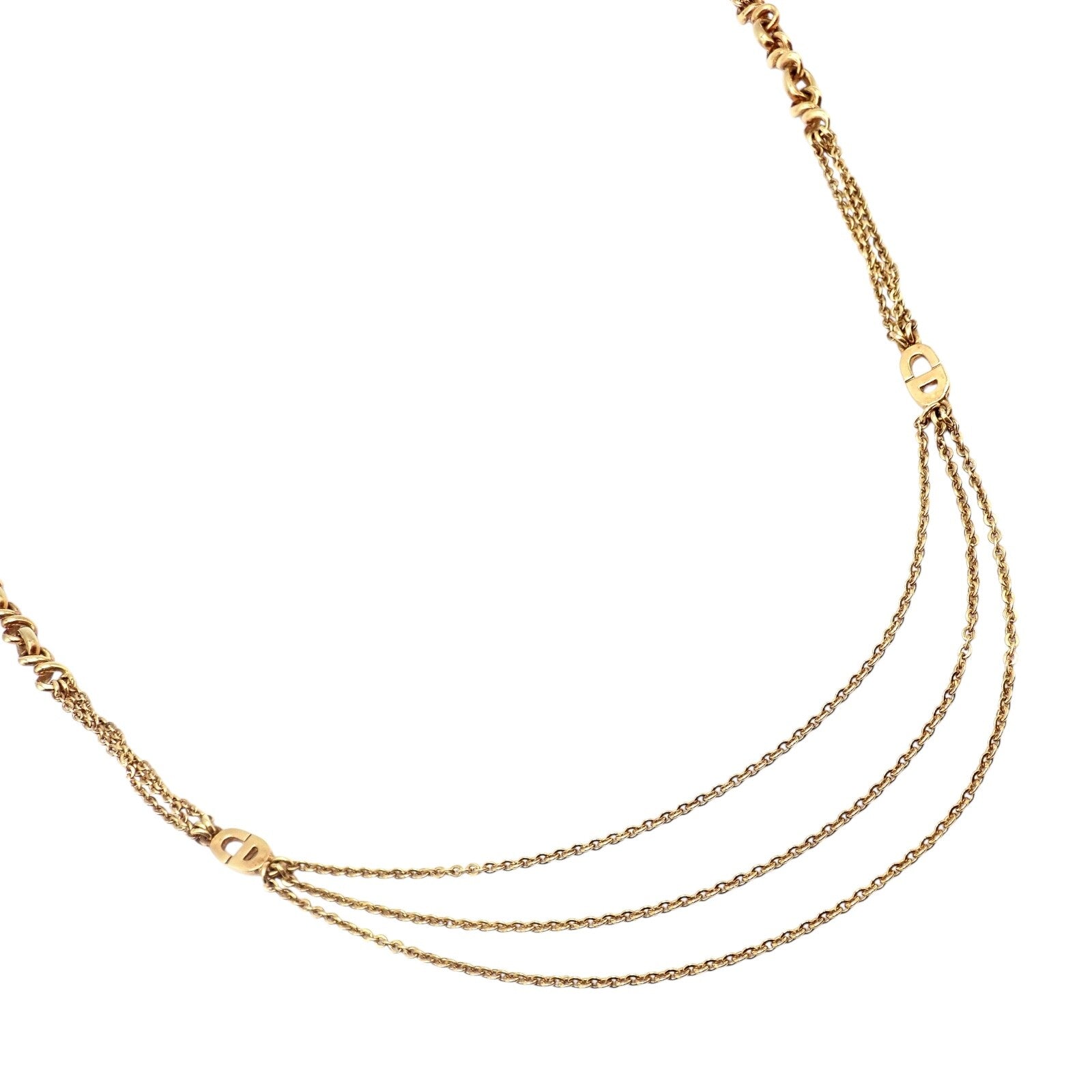 Vintage! Christian Dior Solid 18k Gold CD Three Strand 28" Long Necklace Germany | Fortrove