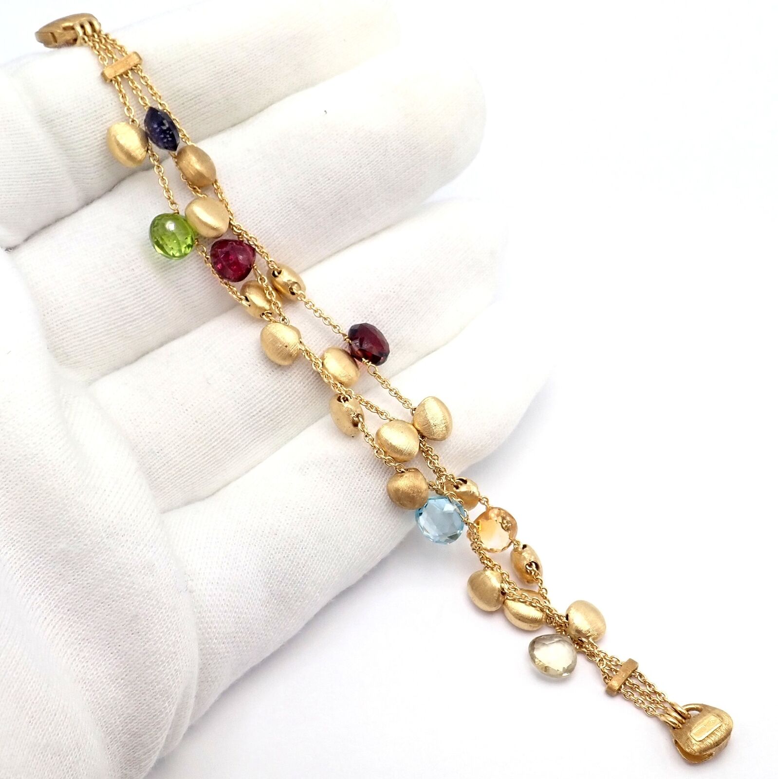 Authentic! Marco Bicego 18k Yellow Gold Paradise  Multicolor Gems 3 Row Bracelet | Fortrove