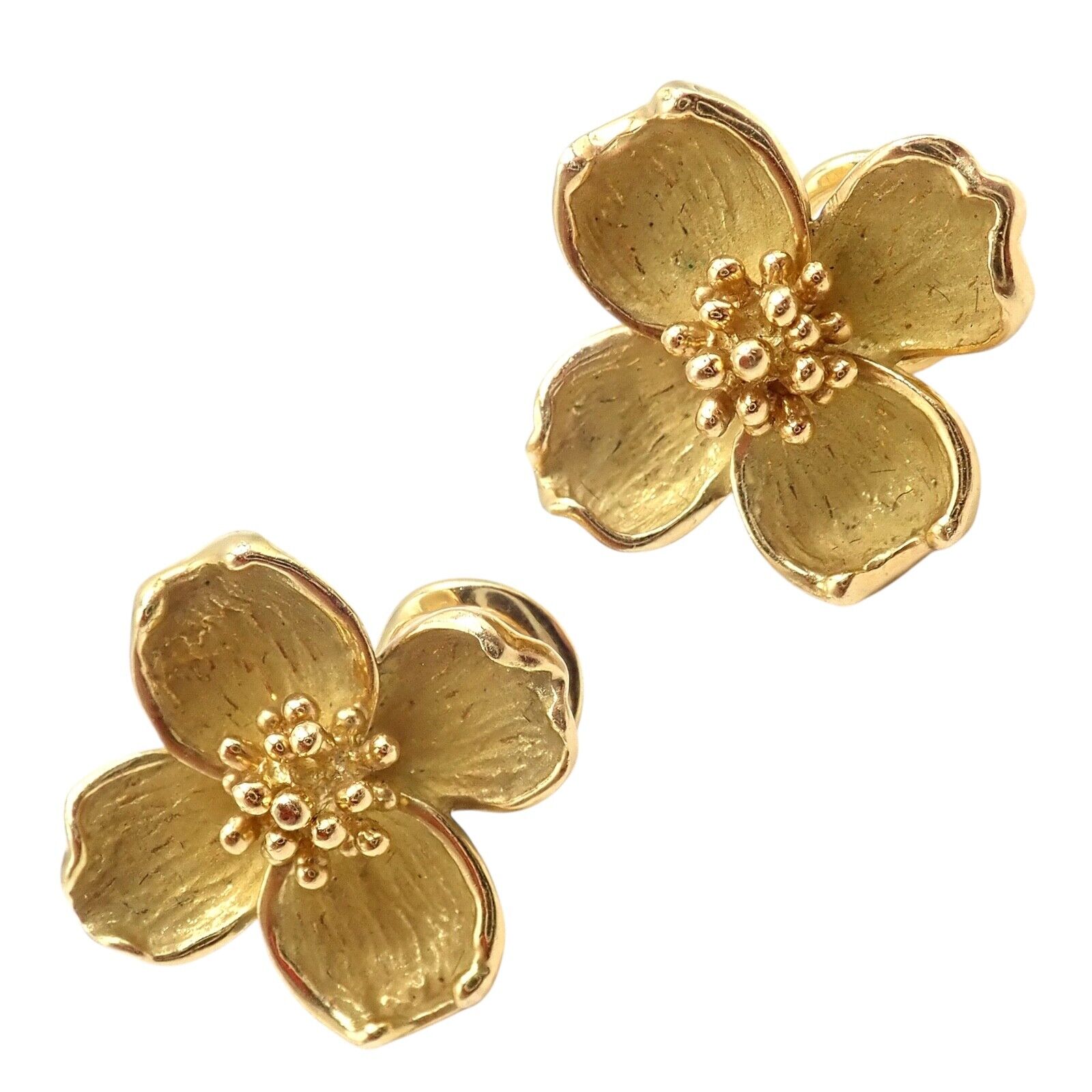 Authentic! Vintage Tiffany & Co 18K Yellow Gold Dogwood Flower Earrings | Fortrove