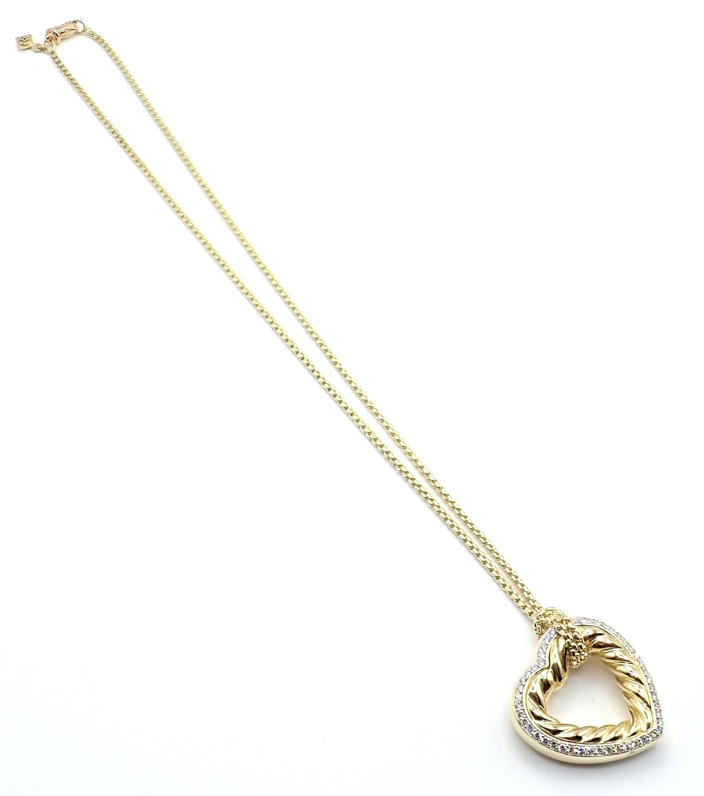 David Yurman Cable 18k Yellow Gold Diamond Large Heart Pendant Chain Necklace | Fortrove