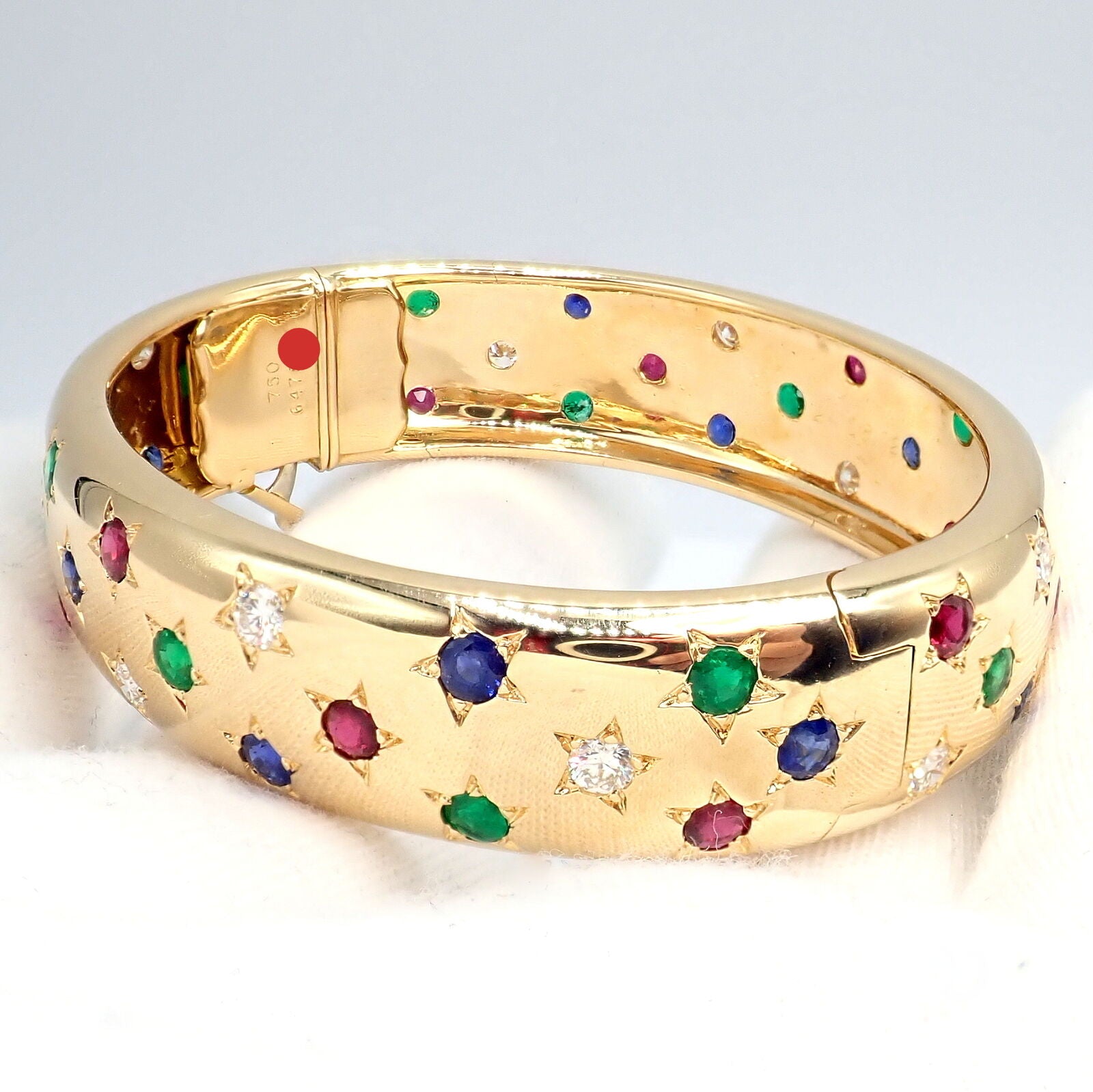 Cartier Star 18k Yellow Gold Diamond Ruby Emerald Sapphire Bangle Bracelet Cert. | Fortrove