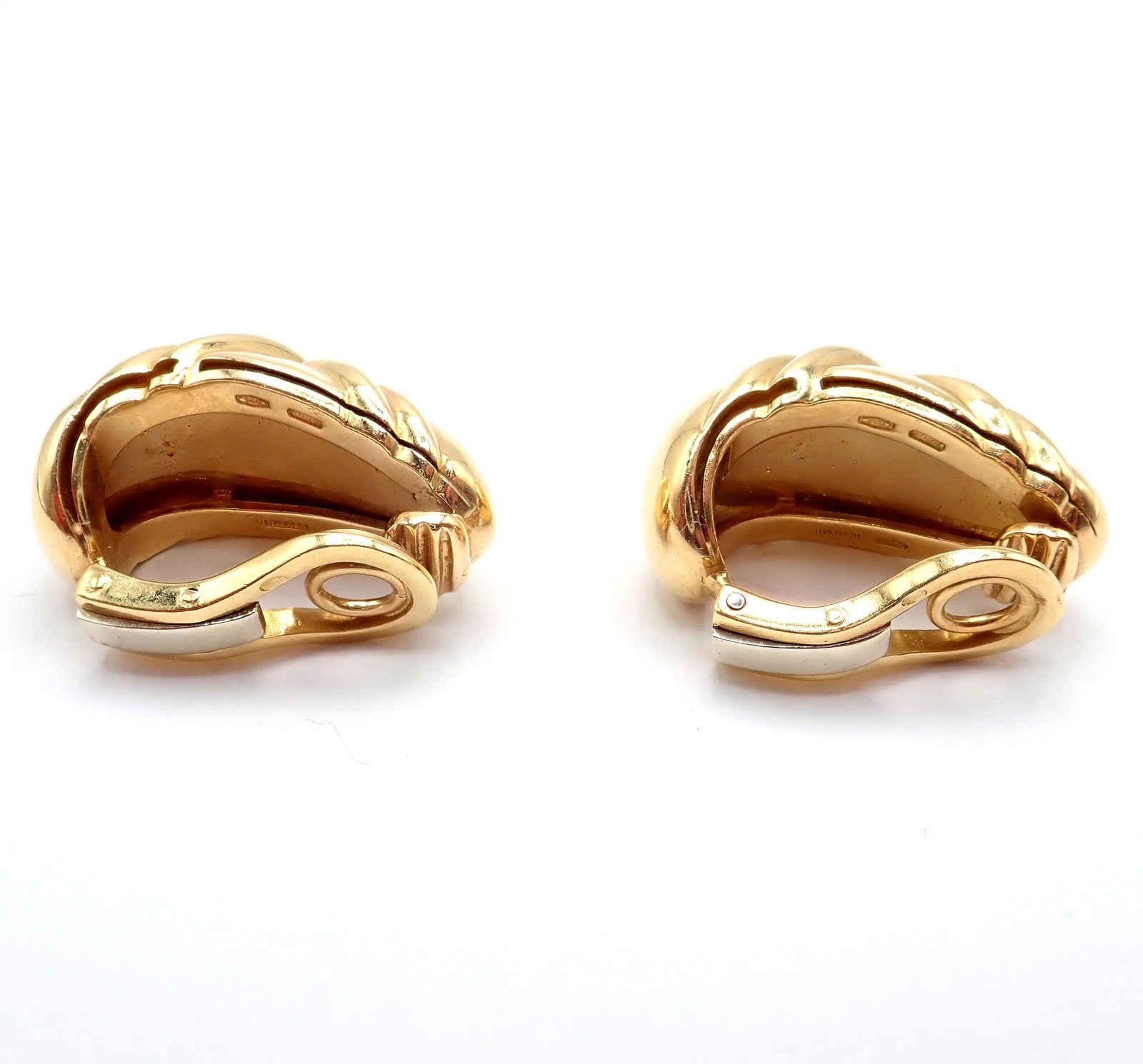 Authentic! Vintage Bulgari Bvlgari 18k Yellow Gold Roma Double X Huggie Earrings | Fortrove