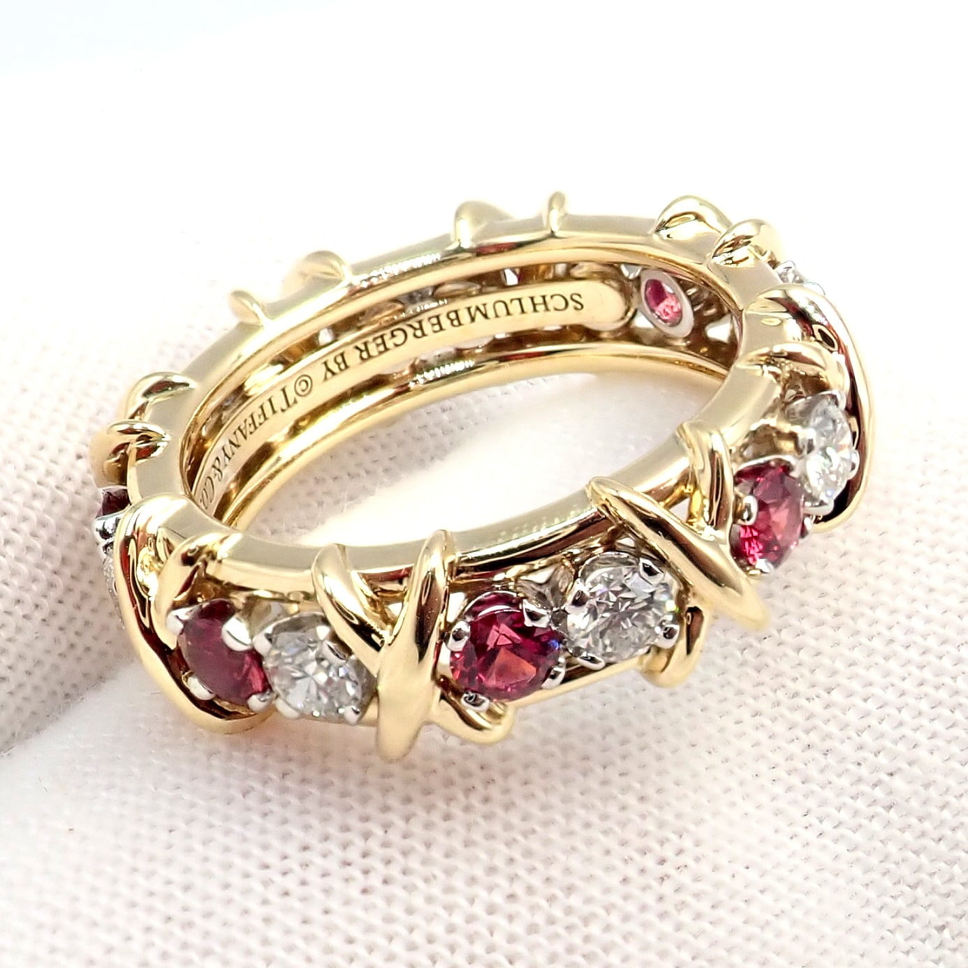 Tiffany & Co. Jewelry & Watches:Fine Jewelry:Rings Tiffany & Co Schlumberger 18k Gold Platinum 16 Stone Diamond Ruby Band Ring Sz 5