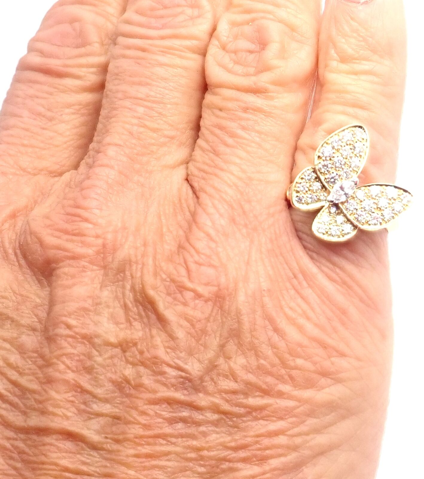 Authentic! Van Cleef & Arpels 18k Yellow Gold Diamond Two Butterfly Ring Cert. | Fortrove